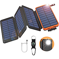 BRIGHTAKE Solar Powerbank 20000mAh - Zuverlässige Energie für Outdoor-Abenteuer mit Taschenlampe und Kompass Powerbank 10000mAh Orange