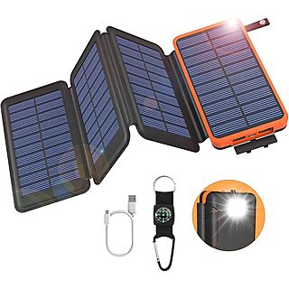 BYTELIKE Solar Powerbank 10000mAh - Zuverlässige Energie für Outdoor-Abenteuer mit Taschenlampe und Kompass Powerbank 10000mAh Orange
