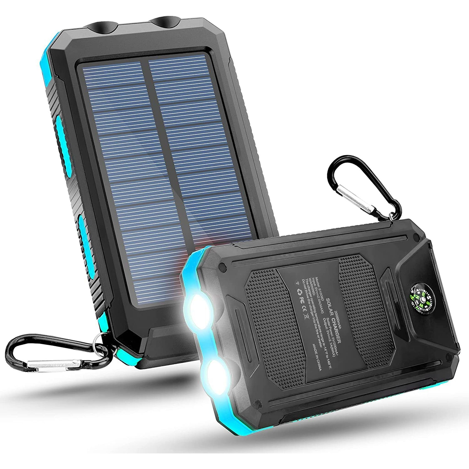 SYNTEK Powerbank Solar,Schlagfest,Wasserdicht (IP65),Outdoor Aktivitäten,20.000mA Kapazität,Taschenlampe Powerbank 20000mAh Blau