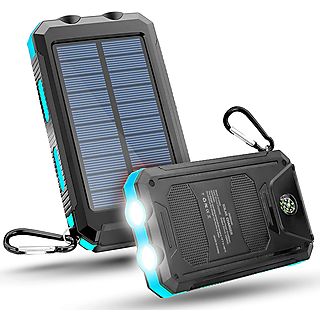 Powerbank  - Célula solar, a prueba de golpes, resistente al agua (IP65), capacidad de 20.000 mA, linterna SYNTEK, 3, Azul