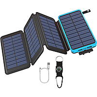 BRIGHTAKE Solar Powerbank 20000mAh - Zuverlässige Energie für Outdoor-Abenteuer mit Taschenlampe und Kompass Powerbank 10000mAh Blau