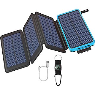 BYTELIKE Solar Powerbank 10000mAh - Zuverlässige Energie für Outdoor-Abenteuer mit Taschenlampe und Kompass Powerbank 10000mAh Blau