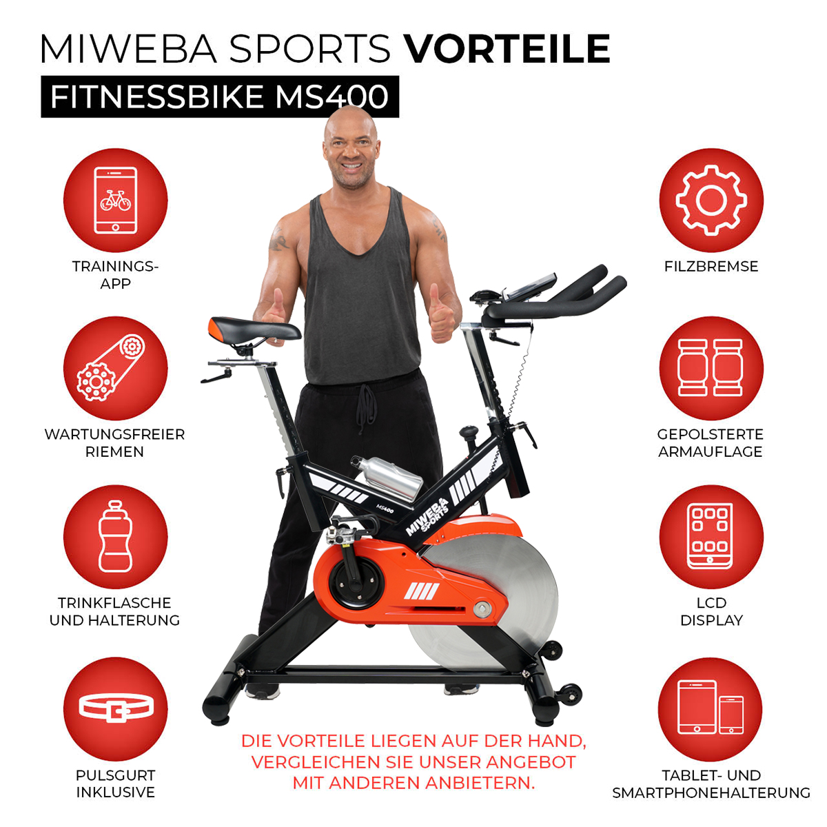MIWEBA SPORTS Heimtrainer MS400 Indoor Cycle, Indoor Cycle, Fitnessfahrrad, schwarz Speedbike