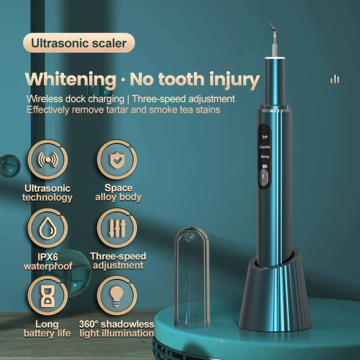 INF Zahnpflegeset mit Ultraschall-Zahnsteinentferner 11-teilig Scaler Zahn Schwarz