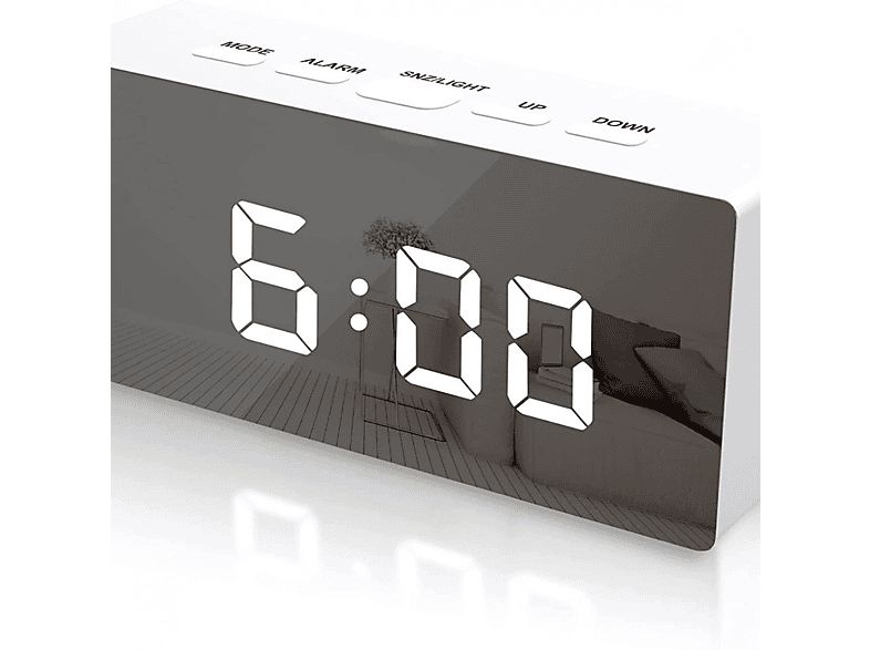 Reloj despertador - Despertador digital LED con superficie de espejo,  Blanco INF, blanco