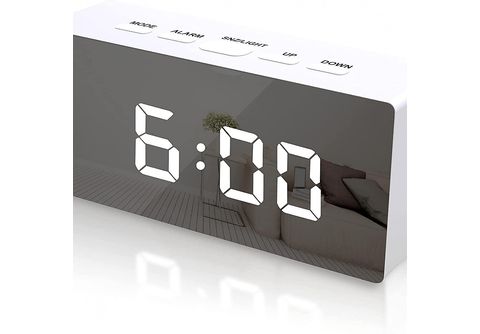 Reloj despertador - Despertador digital LED con superficie de espejo,  Blanco INF, blanco