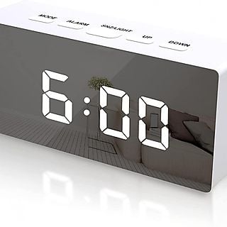 Reloj despertador  - Despertador digital LED con superficie de espejo, Blanco INF, blanco