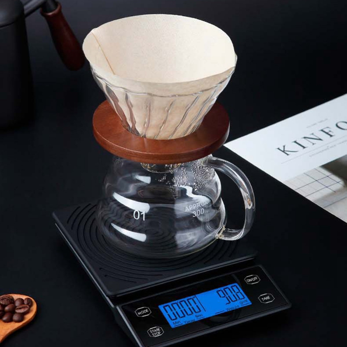 INF Digitale 5kg Küchenwaage Timer (Max. USB-gesteuert Kaffeewaage kg / 0,1g mit Tragkraft: 5