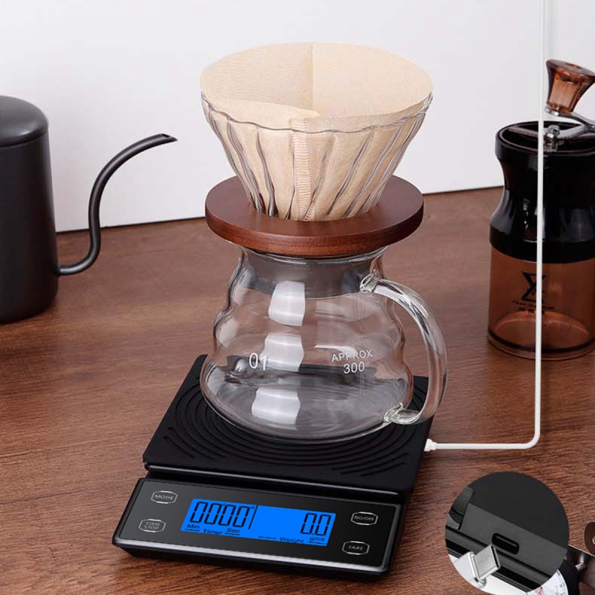 kg mit Timer 5kg 0,1g Küchenwaage (Max. / Kaffeewaage Tragkraft: USB-gesteuert Digitale 5 INF