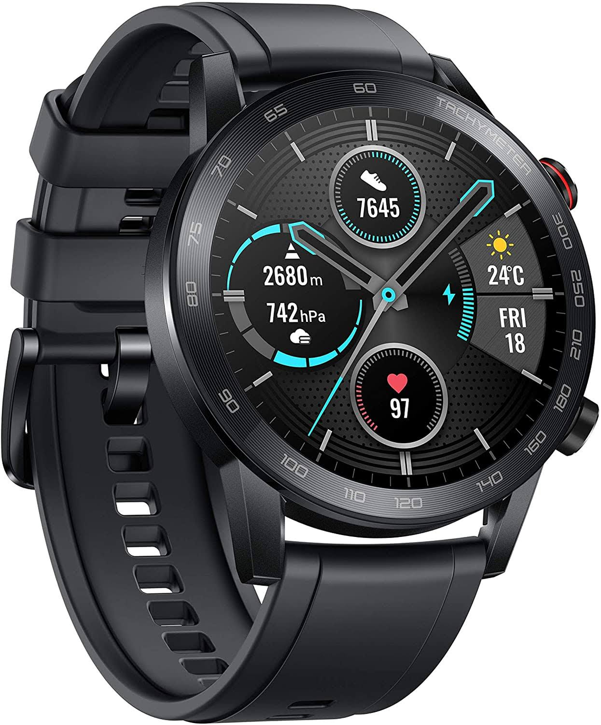 55024895 MAGIC 2 140-210 Smartwatch MM WATCH Edelstahl mm, 46 Schwarz Fluoroelastomer, - HONOR BLACK