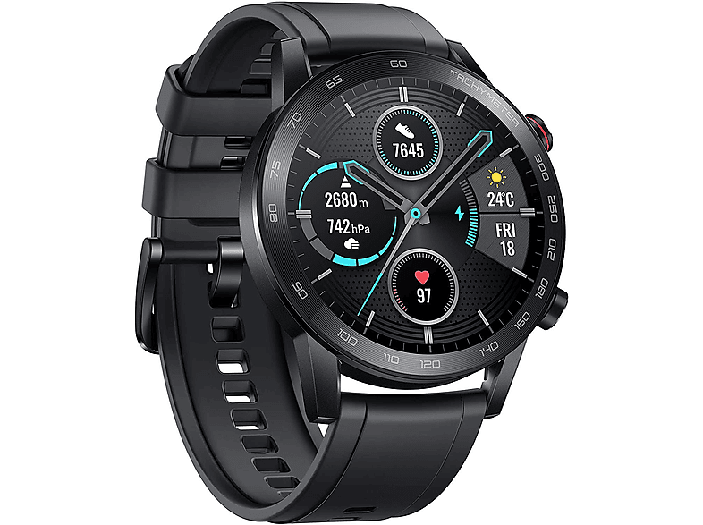 46 MAGIC - Smartwatch Edelstahl 55024895 Fluoroelastomer, MM BLACK WATCH 2 mm, HONOR Schwarz 140-210