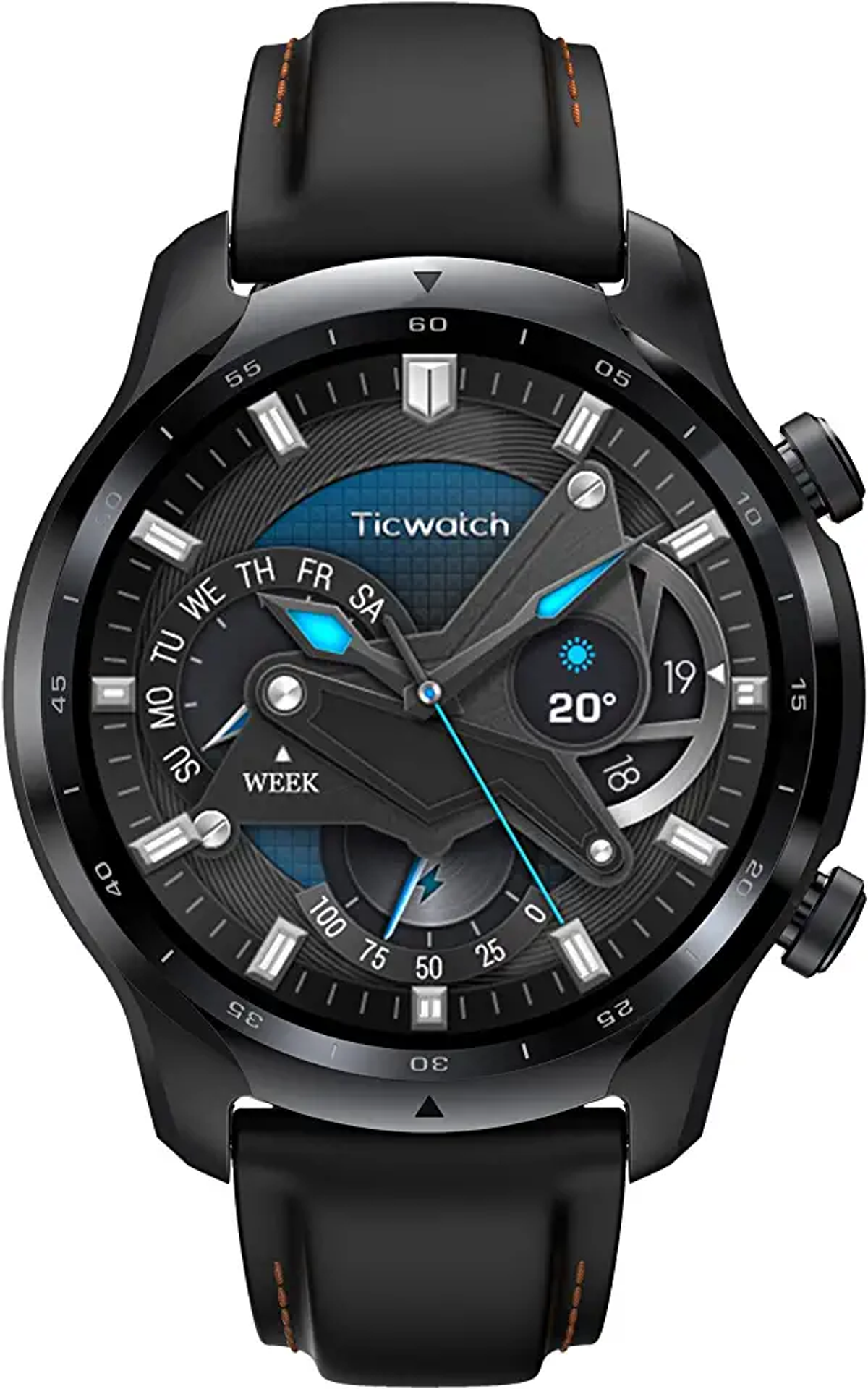 Smartwatch - P1032000200A TICWATCH, De plástico, Acero inoxidable, Negro