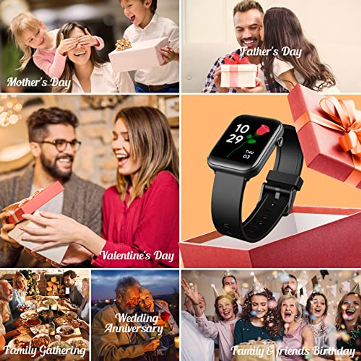 Un collage de imágenes que representan varias ocasiones de regalo como el Día de la Madre, el Día del Padre y cumpleaños.