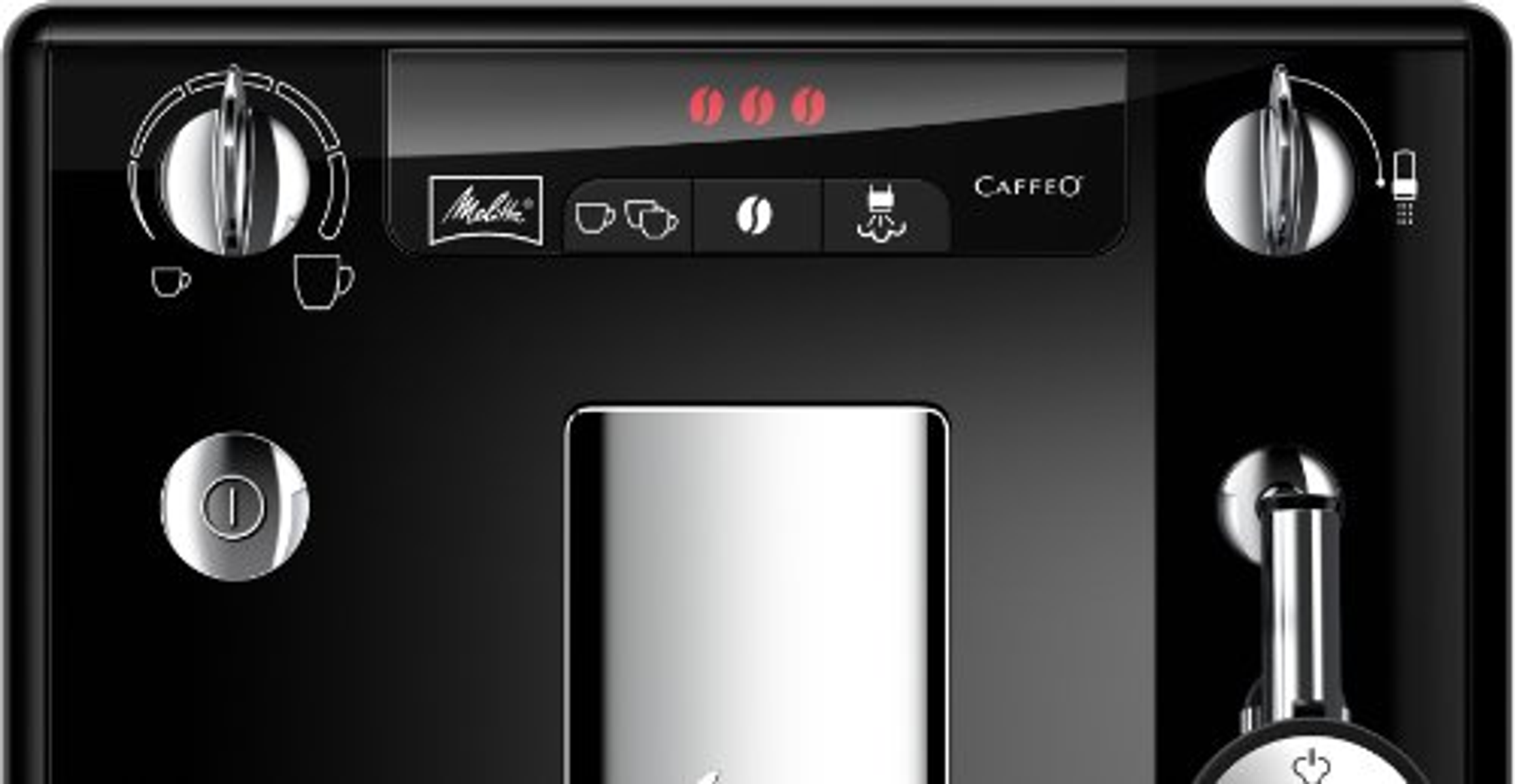 Primer plano de una cafetera negra con botones y una pantalla.