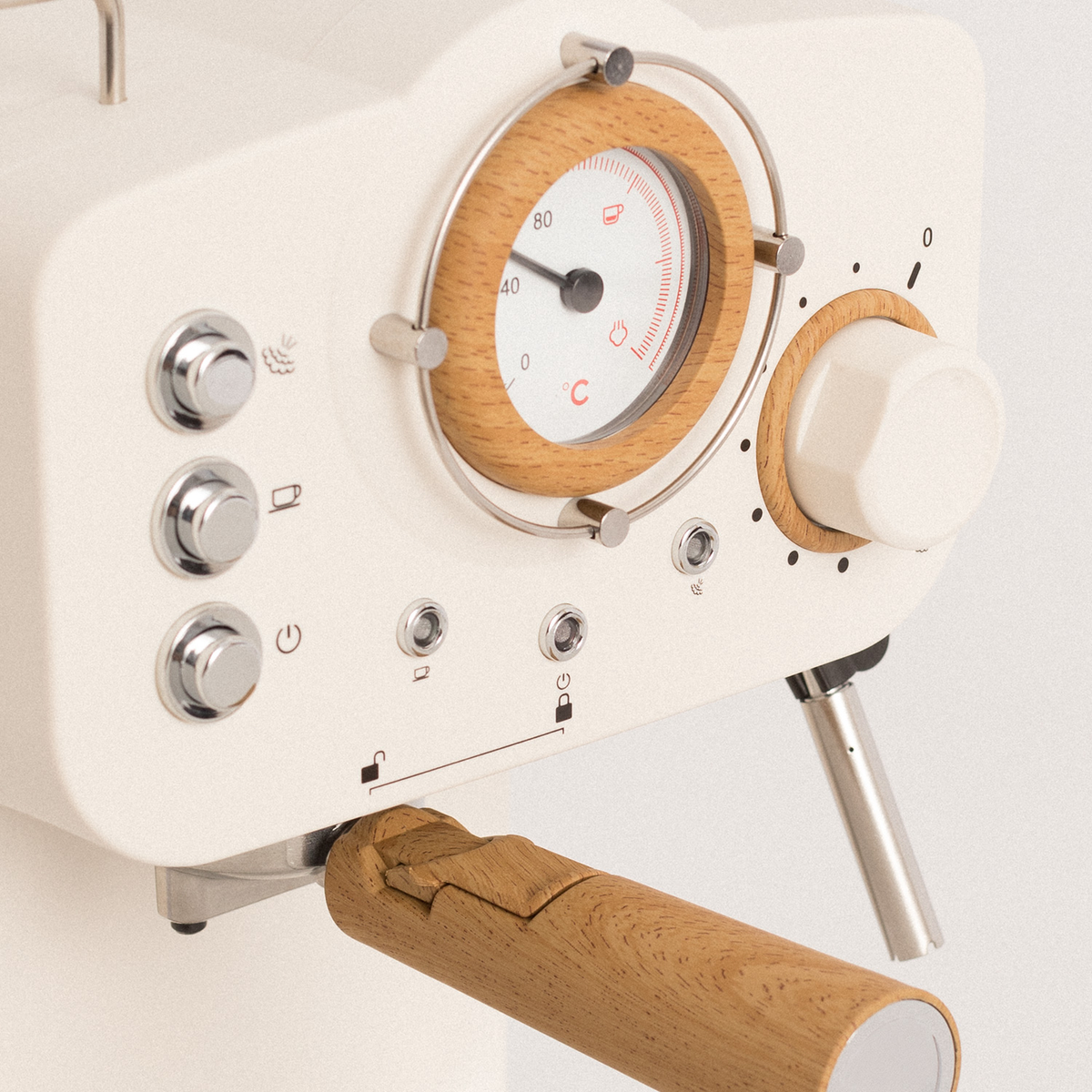 Cafetera express - CREATE THERA RETRO, 15 bar, 1100 W, 0 ml, 2 tazas, Blanco roto