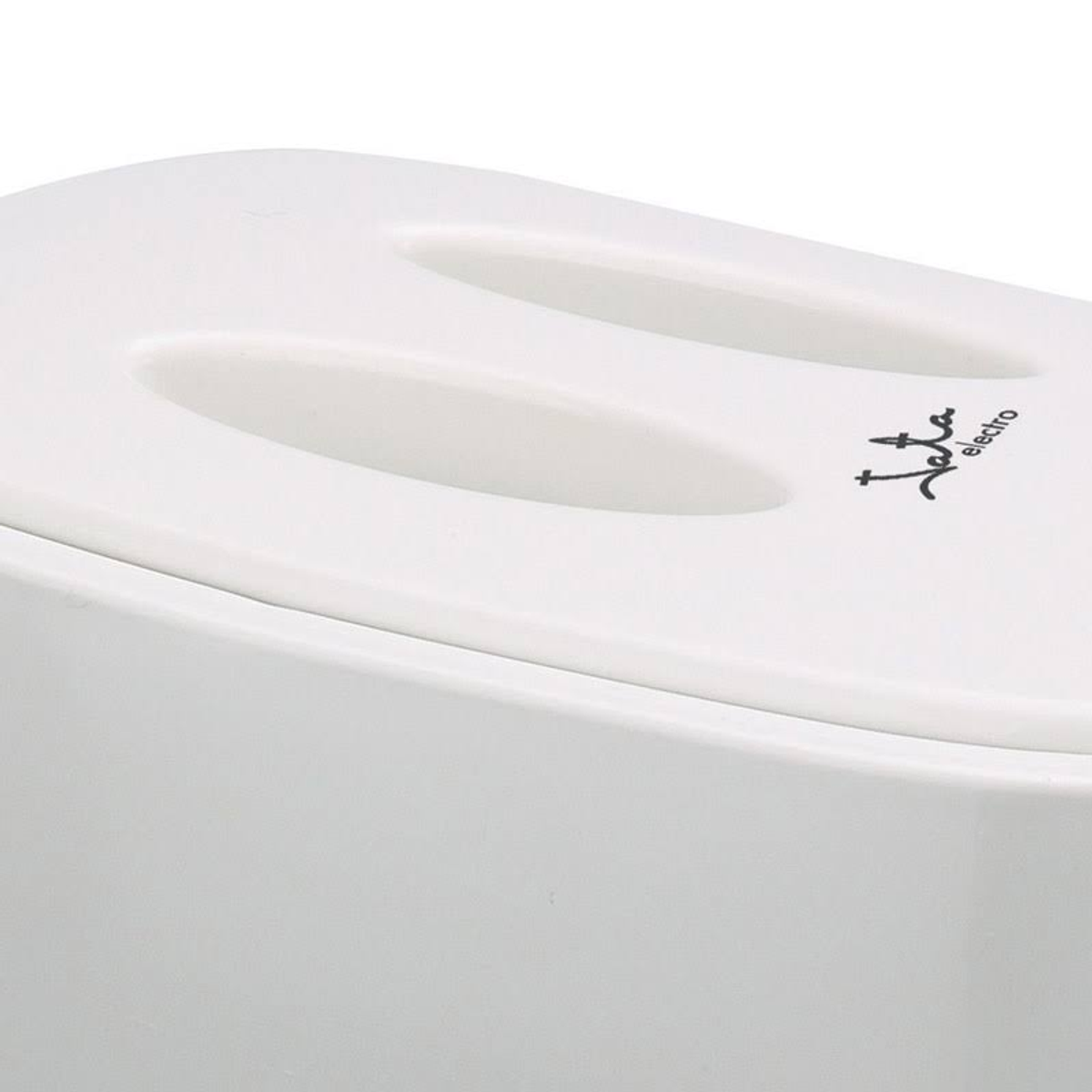 Białe urządzenie z zakrzywioną górą i napisem 'Jata' kursywą z boku.