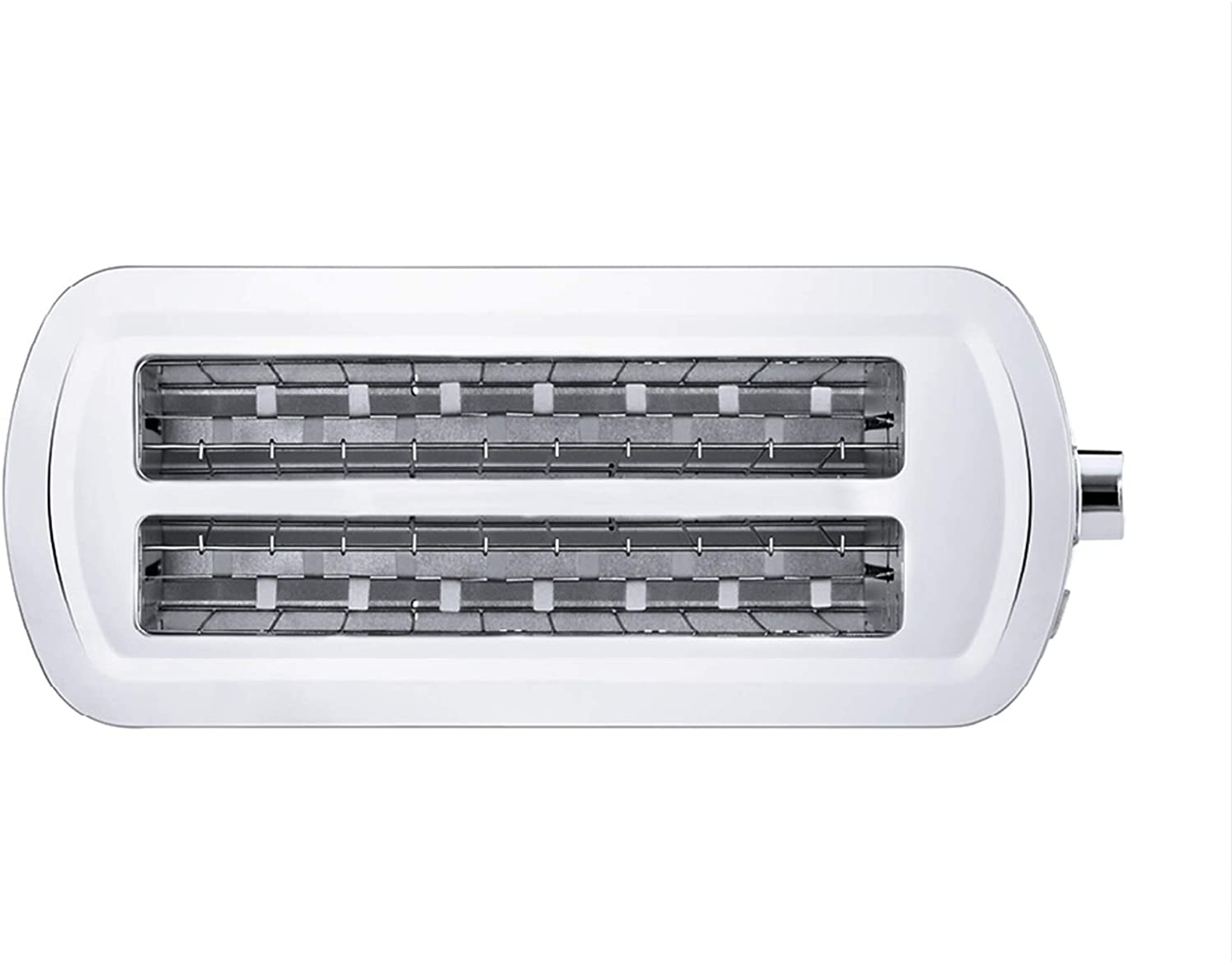 Biały toster z dwoma otworami, widok z góry.