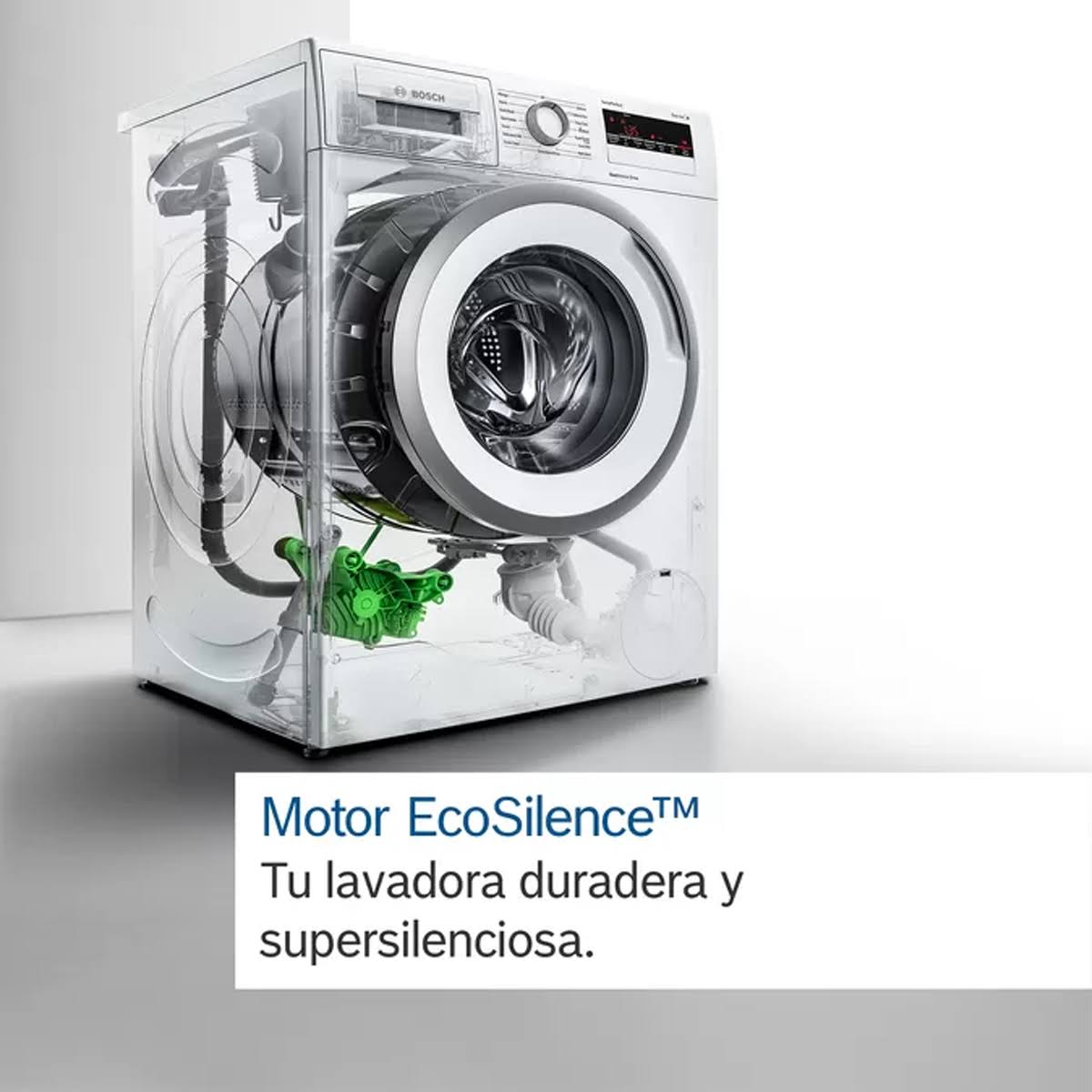 Lavadora, mostrando una vista transparente del interior, con texto abajo.