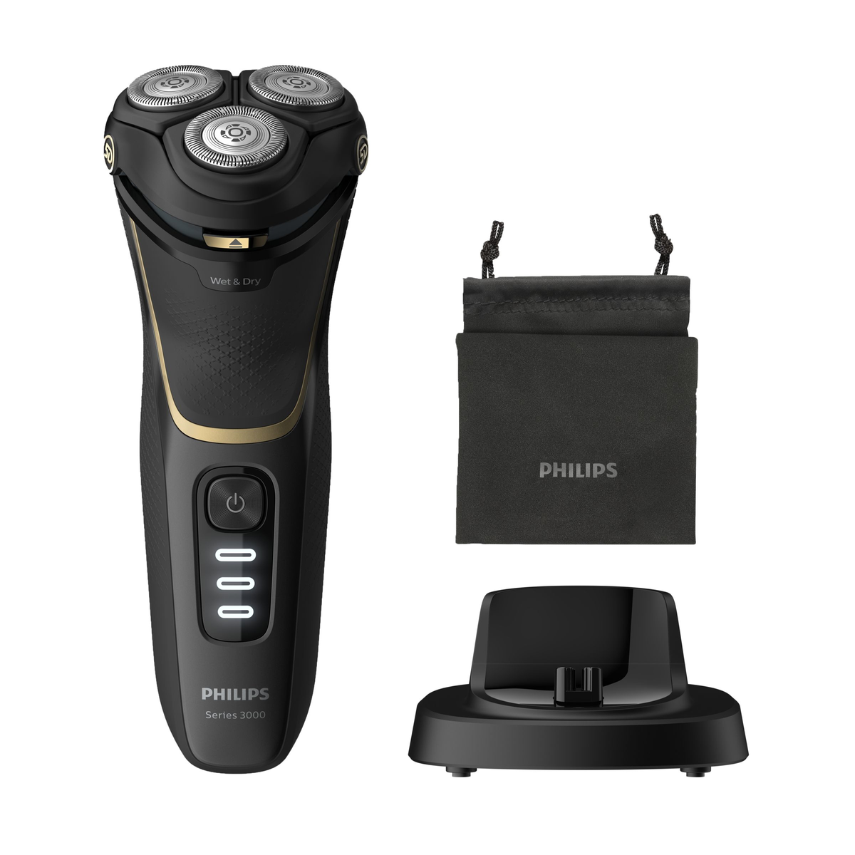 Afeitadora - S3333_54 PHILIPS, 60 min, Logra un práctico afeitado en seco o un cómodo afeitado en húmedo con gel o espuma, incluso bajo la ducha, Negro