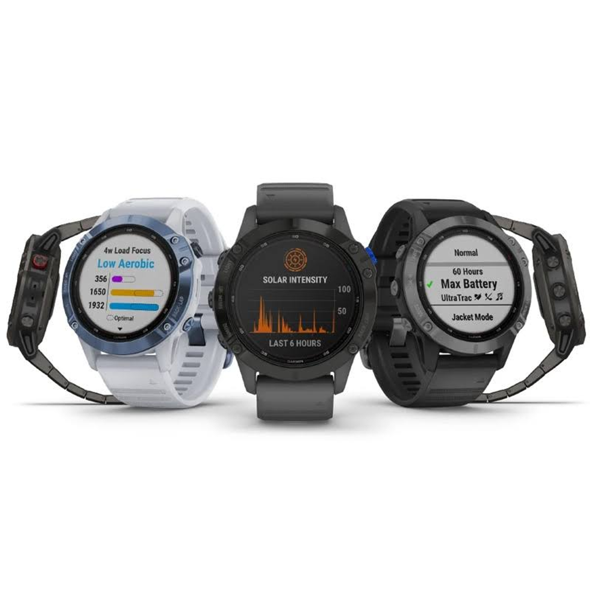 Drei Smartwatches vor weißem Hintergrund, schwarz, weiß und grau.