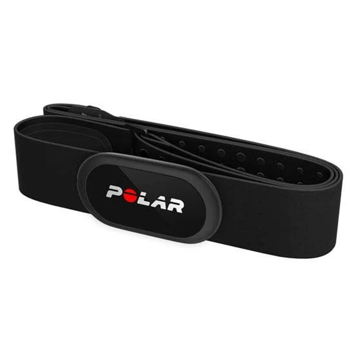 Czarny pas piersiowy Polar do monitora pracy serca z logo Polar z przodu.