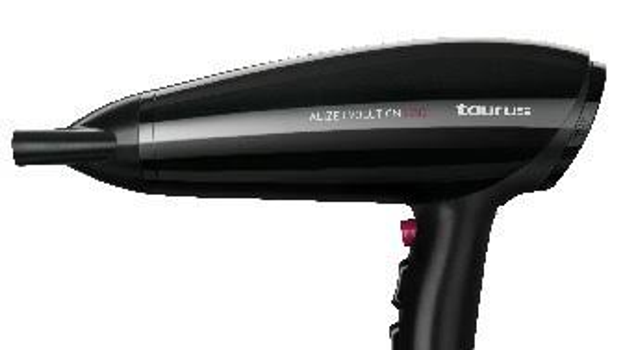 Secador de pelo Taurus negro. Tiene un botón rojo y el nombre de la marca es visible.