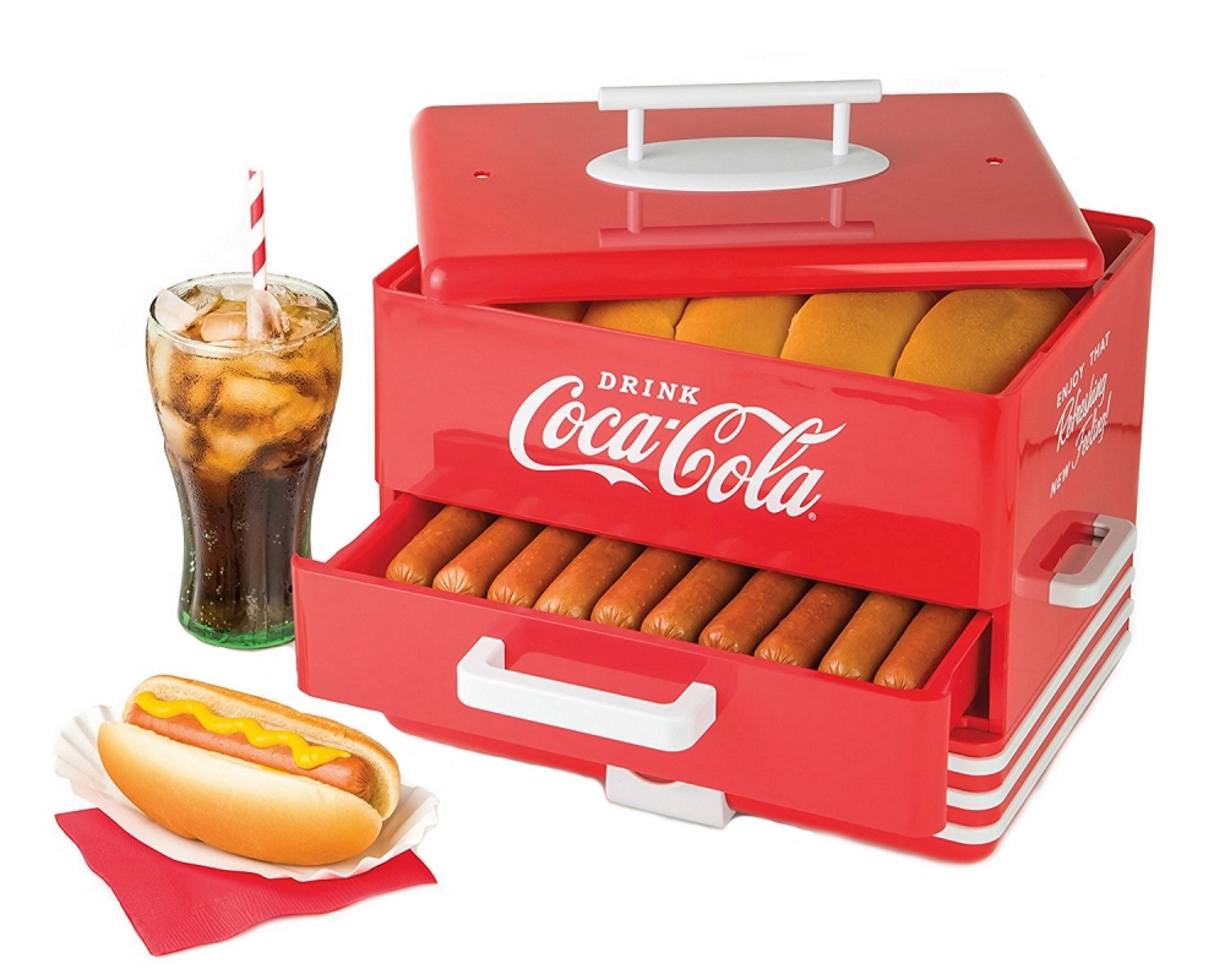 HotDog (600 Steamer Hotdog Brötchen Würstchen für Watt) 12 Coca-Cola COCA-COLA und Salco 24 Maker,SHD-80CC, rot