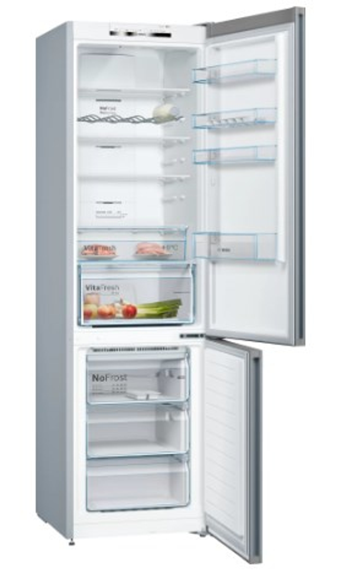 FRIGORIFERO COMBINATO BOSCH KGN39VLEB, 2 Porte, L 60 cm, No Frost, Capacità netta totale 368 l, Rumorosità: 39 dB(A), 5 ripiani, Dimensioni: L 60 cm A 186 cm P 66 cm, Acciaio inox, Classe E