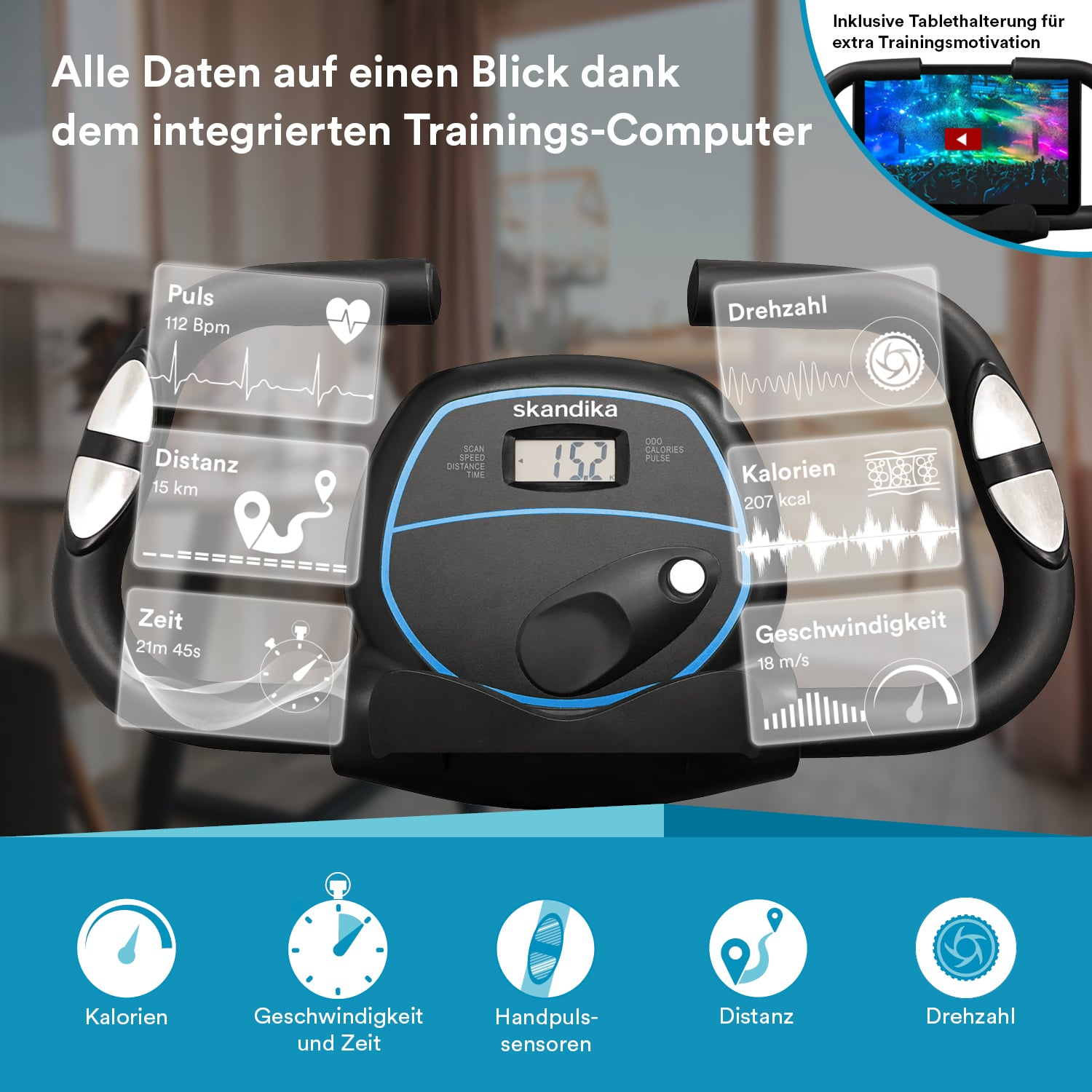 SKANDIKA Foldaway Bluetooth Heimtrainer, Blau/weiß X-3000
