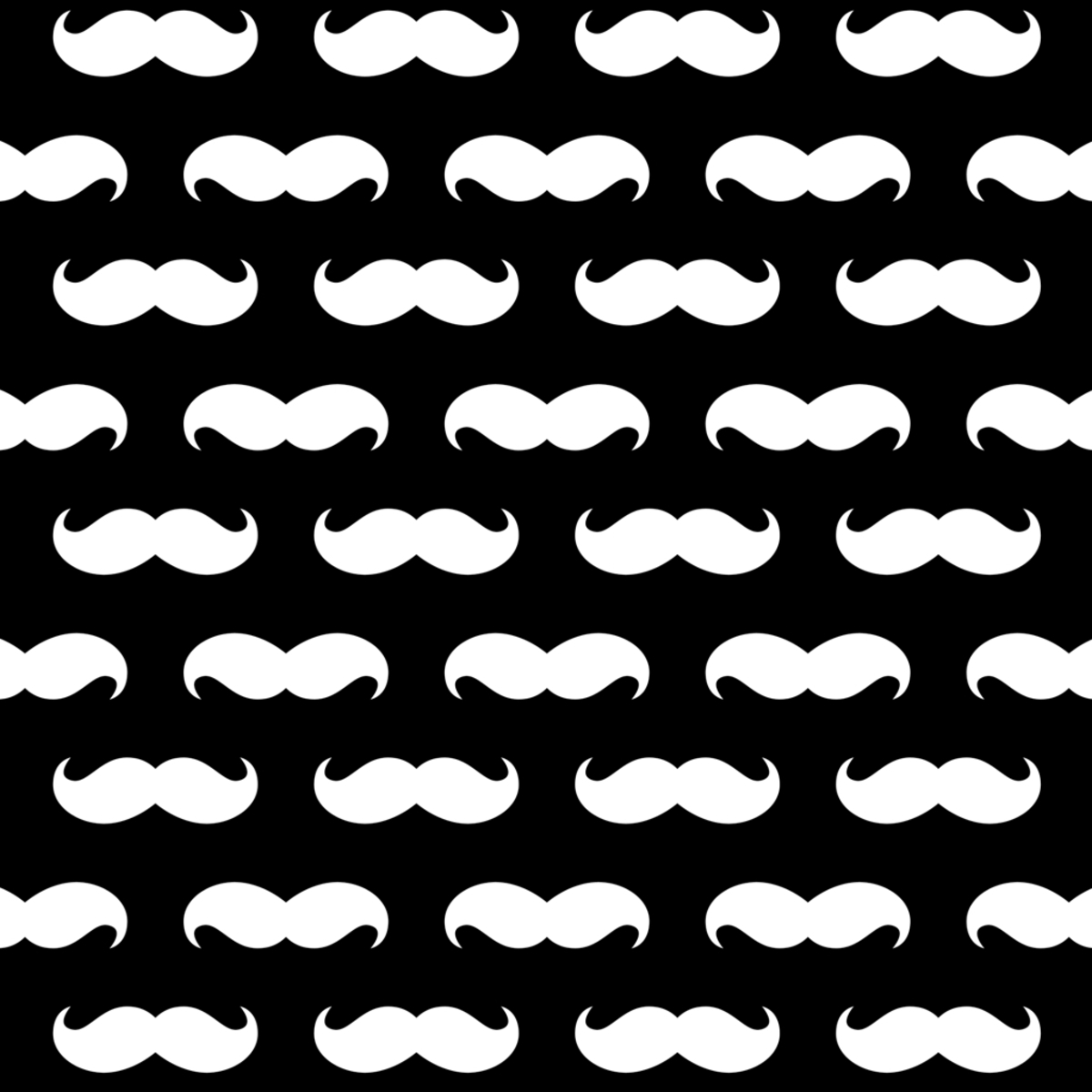 Un patrón repetido de bigotes blancos sobre un fondo negro.