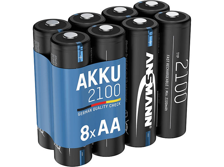 ANSMANN Black Edition Akku 2100 wiederaufladbar 8 Stück Mignon AA Batterie, Nickel-Metallhydrid (NiMH), 1.2 Volt, 2100 mAh