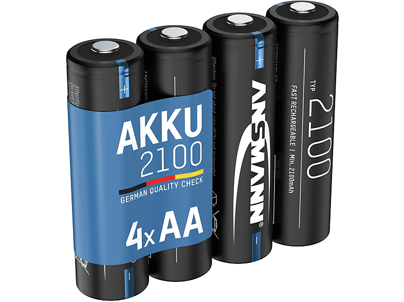 ANSMANN Black Edition Akku 2100 wiederaufladbar 4 Stück Mignon AA Batterie, Nickel-Metallhydrid (NiMH), 1.2 Volt, 2100 mAh