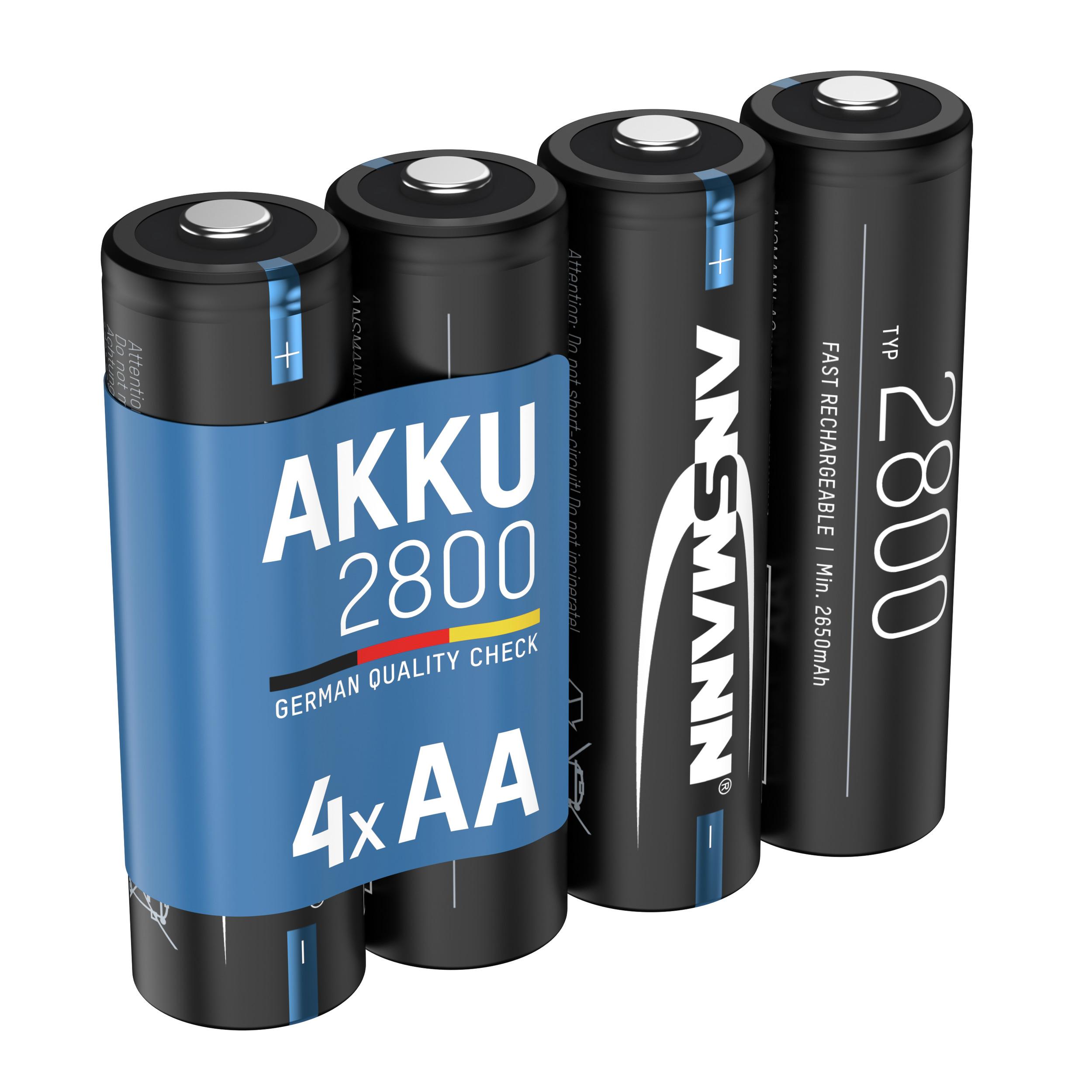 ANSMANN Black Edition AA 1.2 2800 (NiMH), 2800 4 Akku mAh Stück Batterie, wiederaufladbar Nickel-Metallhydrid Mignon Volt