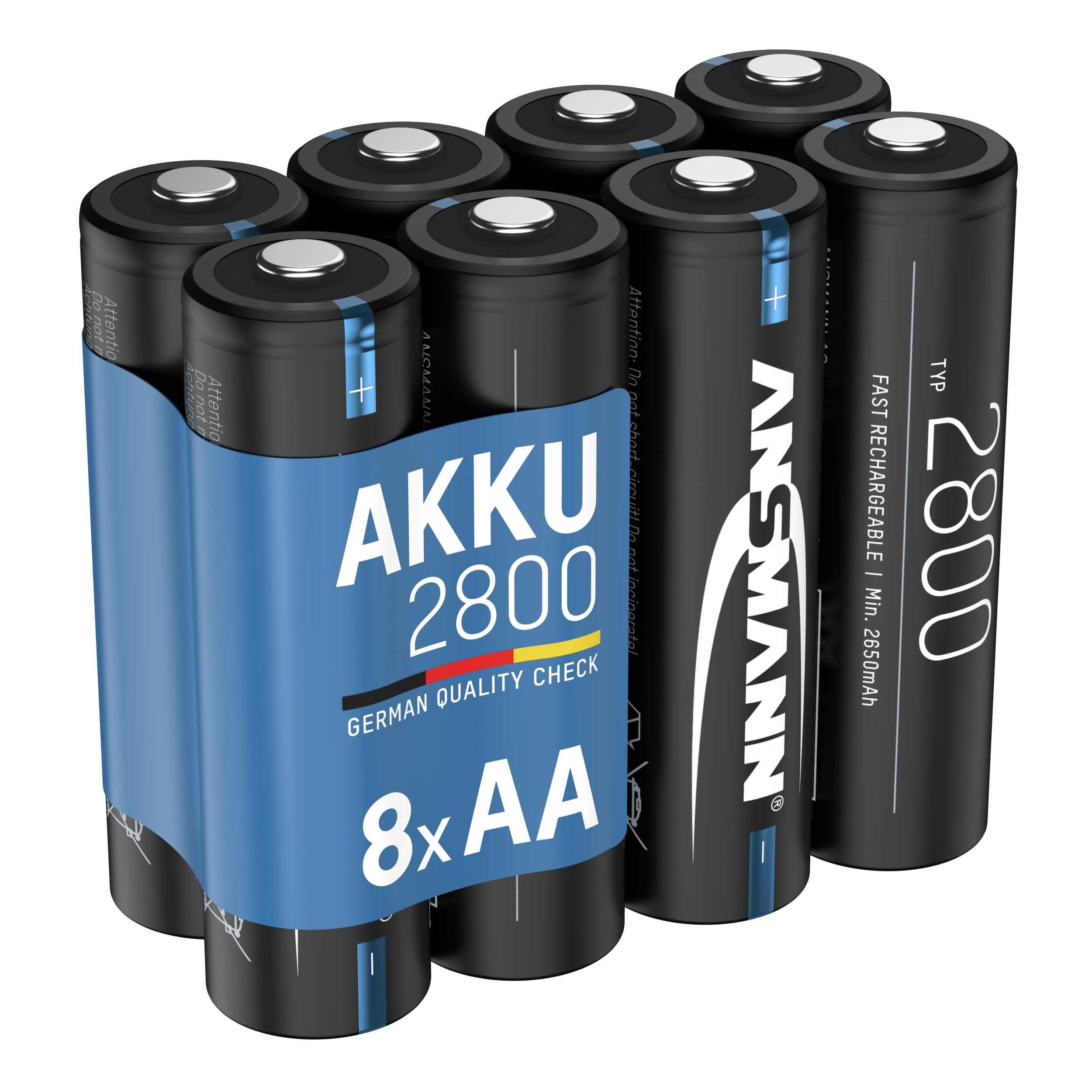 ANSMANN Black Batterie, Stück 1.2 mAh Mignon Volt, Akku wiederaufladbar 2850 (NiMH), Edition Nickel-Metallhydrid 8 AA 2850