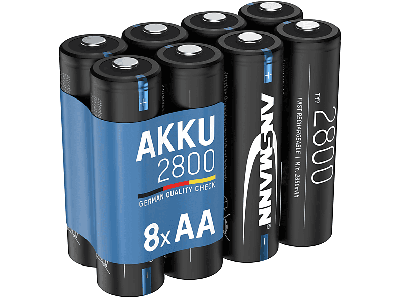 ANSMANN Black Batterie, Stück 1.2 mAh Mignon Volt, Akku wiederaufladbar 2850 (NiMH), Edition Nickel-Metallhydrid 8 AA 2850