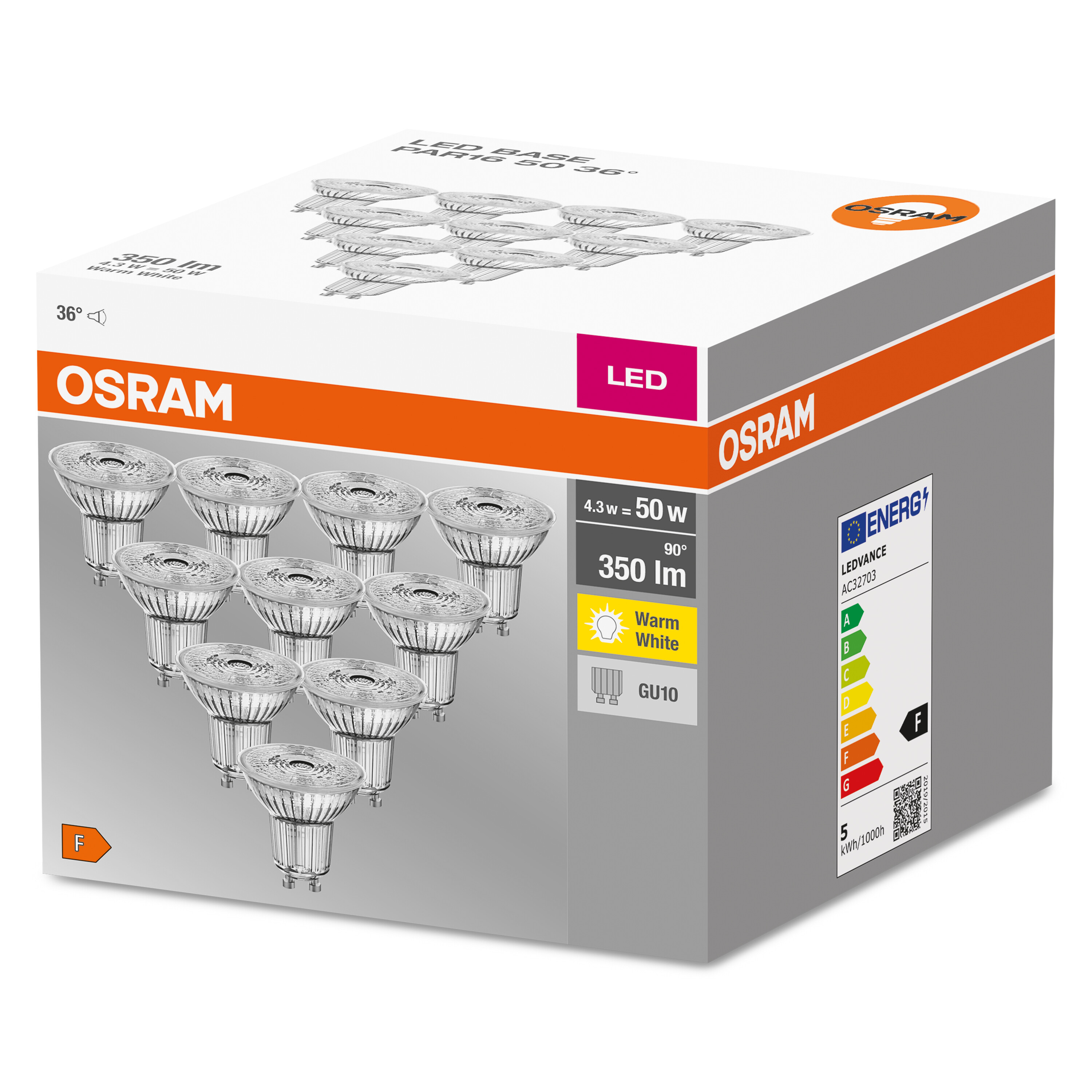 Pudełko z żarówkami LED OSRAM. Pudełko jest biało-pomarańczowe, z żarówkami LED z przodu.