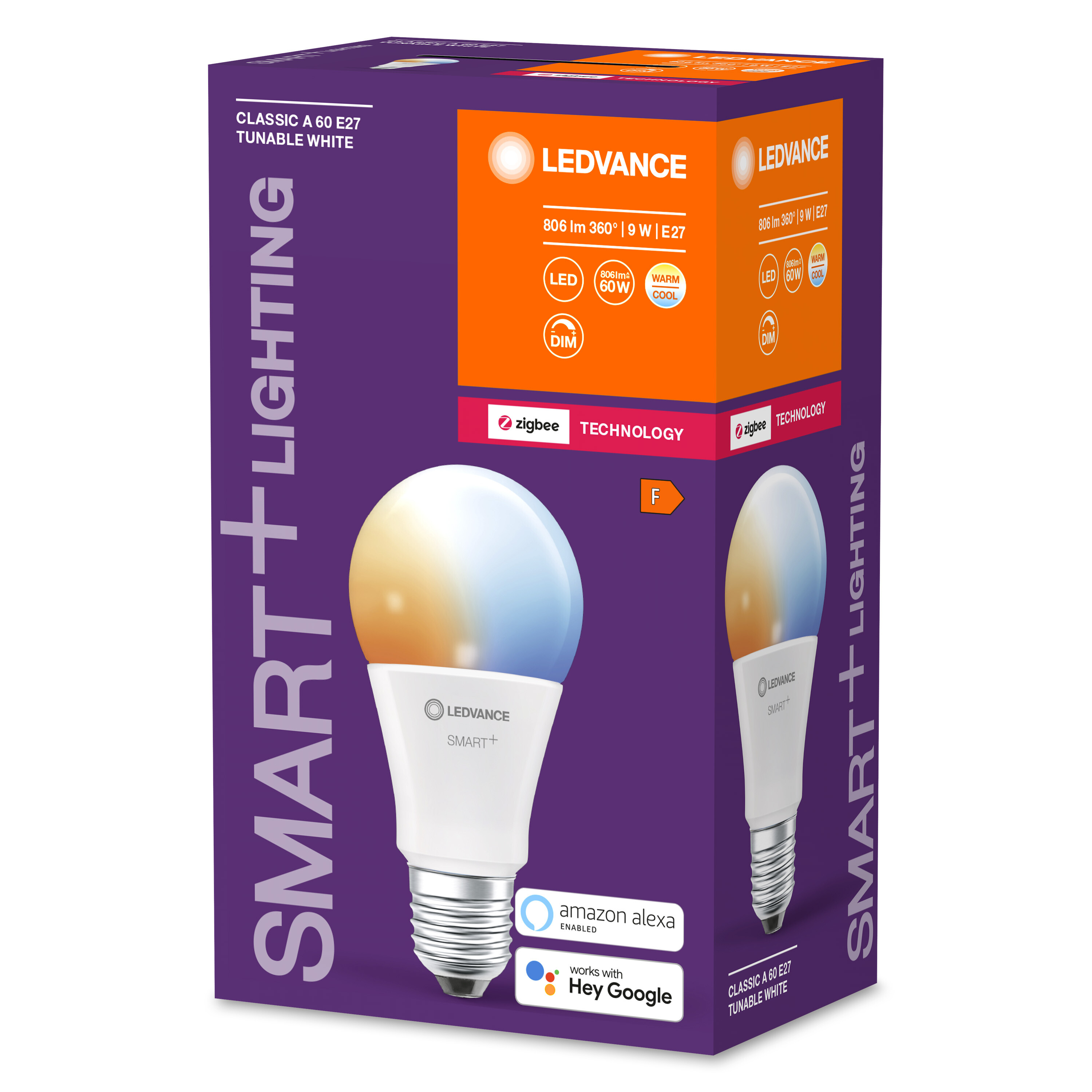 Eine LEDVANCE Smart-Glühbirnenbox mit Glühbirne und Lichteffekt.