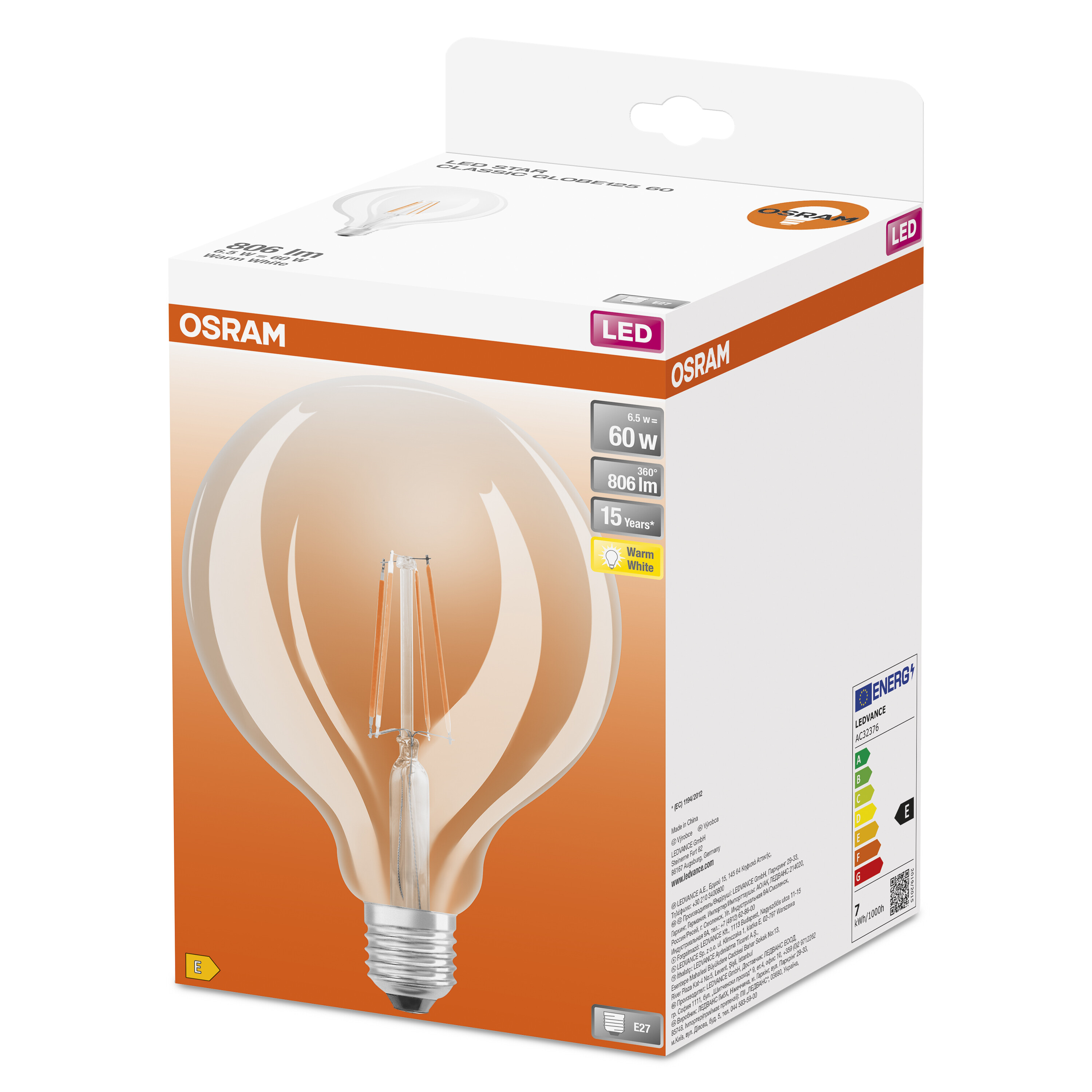 OSRAM  LED Warmweiß Lumen GLOBE125 LED 806 Retrofit Lampe CLASSIC
