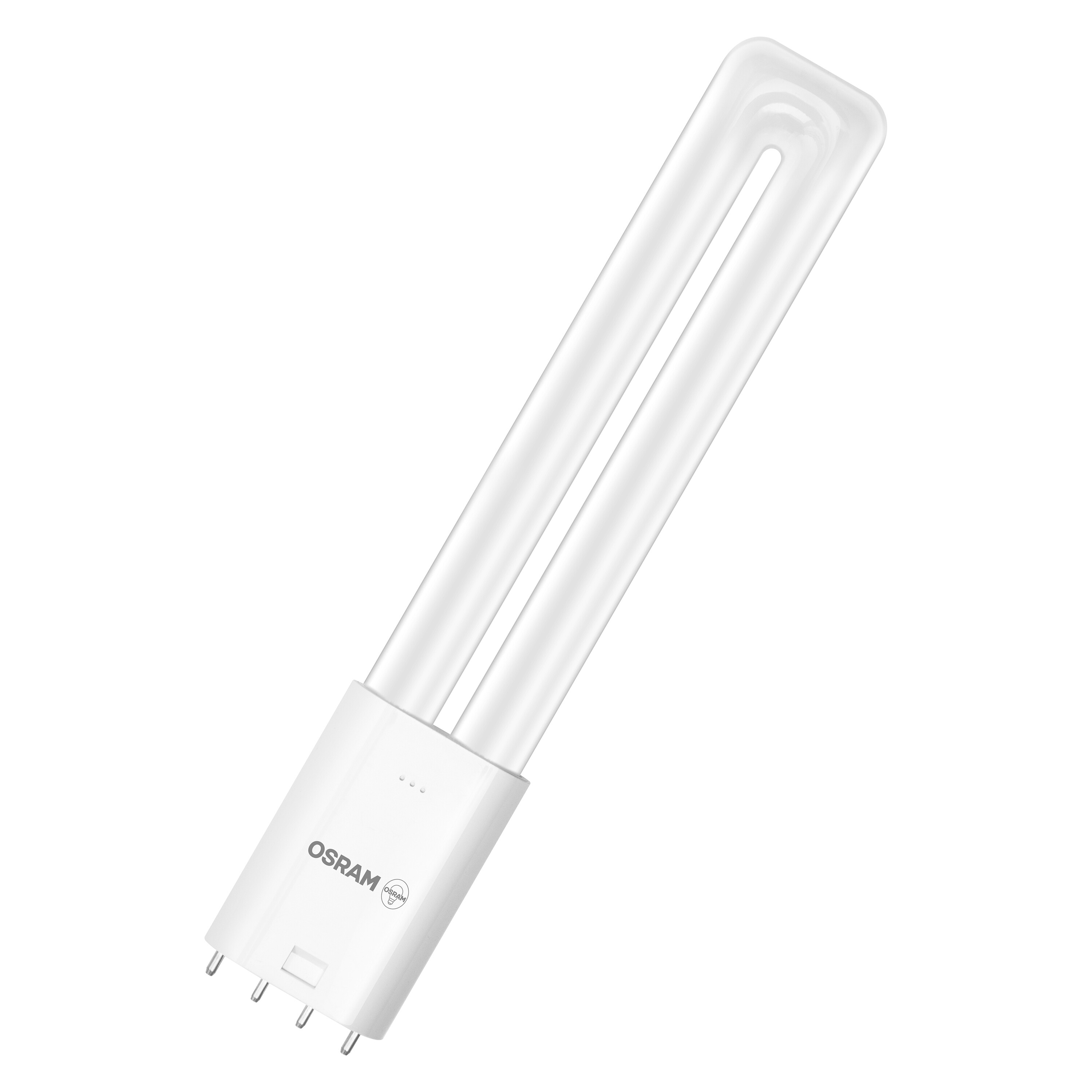Lampada fluorescente bianca. È lunga e rettangolare. Lo sfondo è bianco.