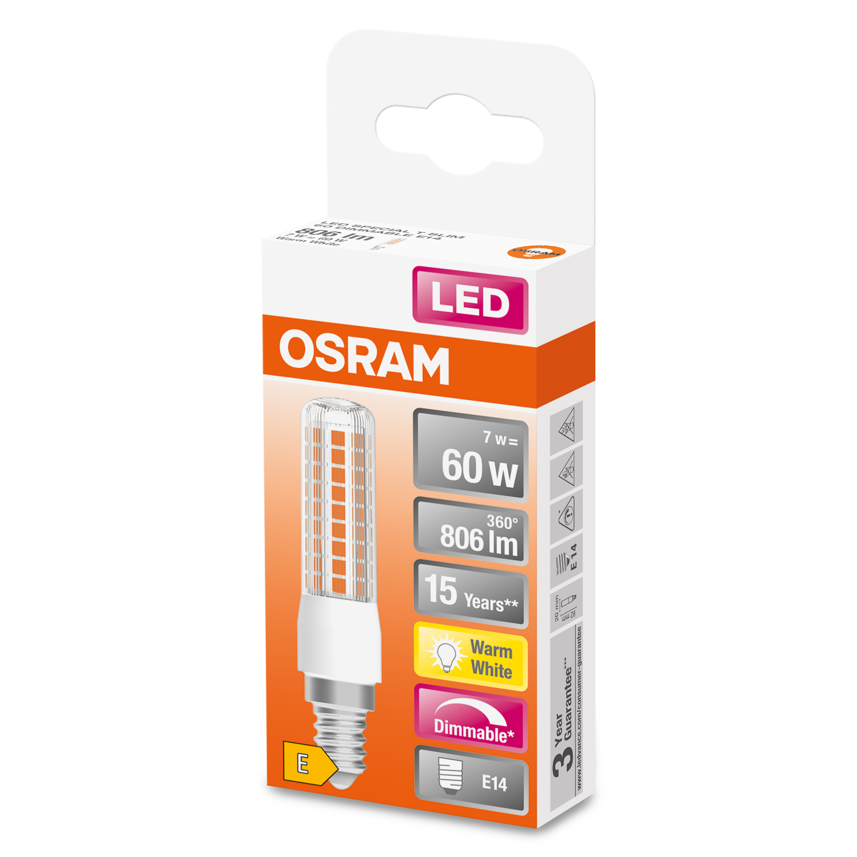 Boîte d'ampoule LED. L'ampoule est visible, avec des détails imprimés sur la boîte.