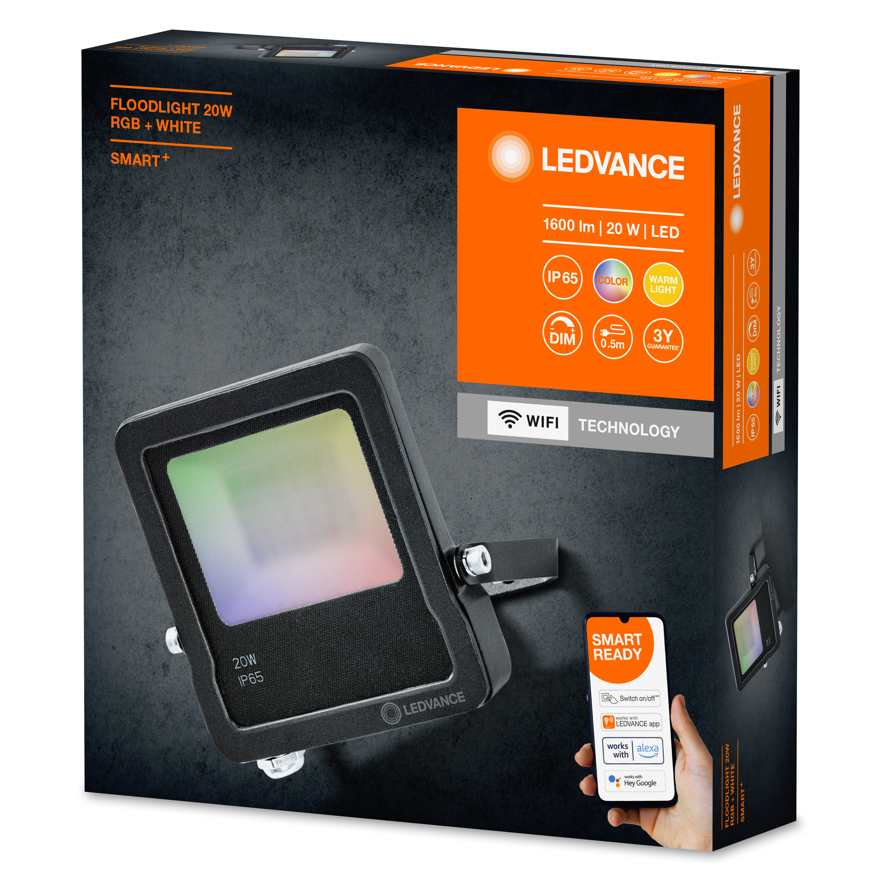 Caja del producto de foco LEDVANCE con un foco inteligente y sus características.