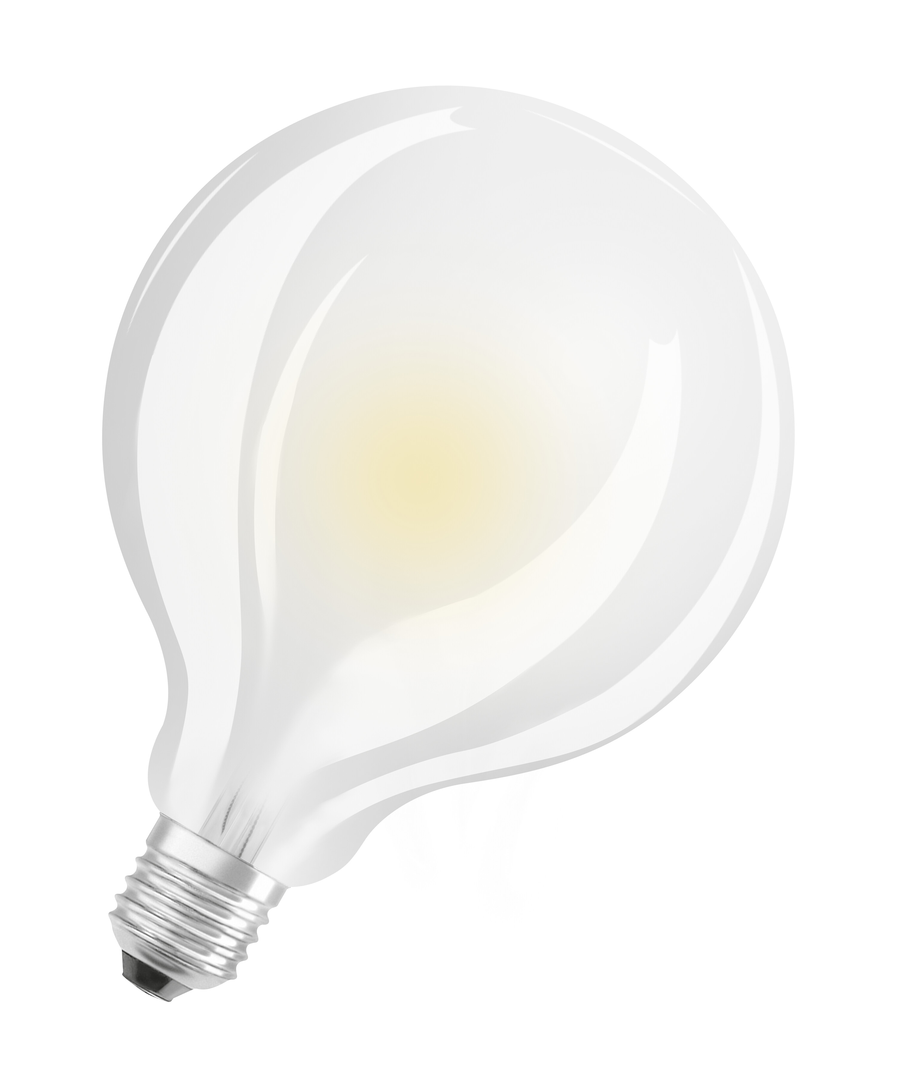 Una lampadina trasparente con una luce gialla all'interno.
