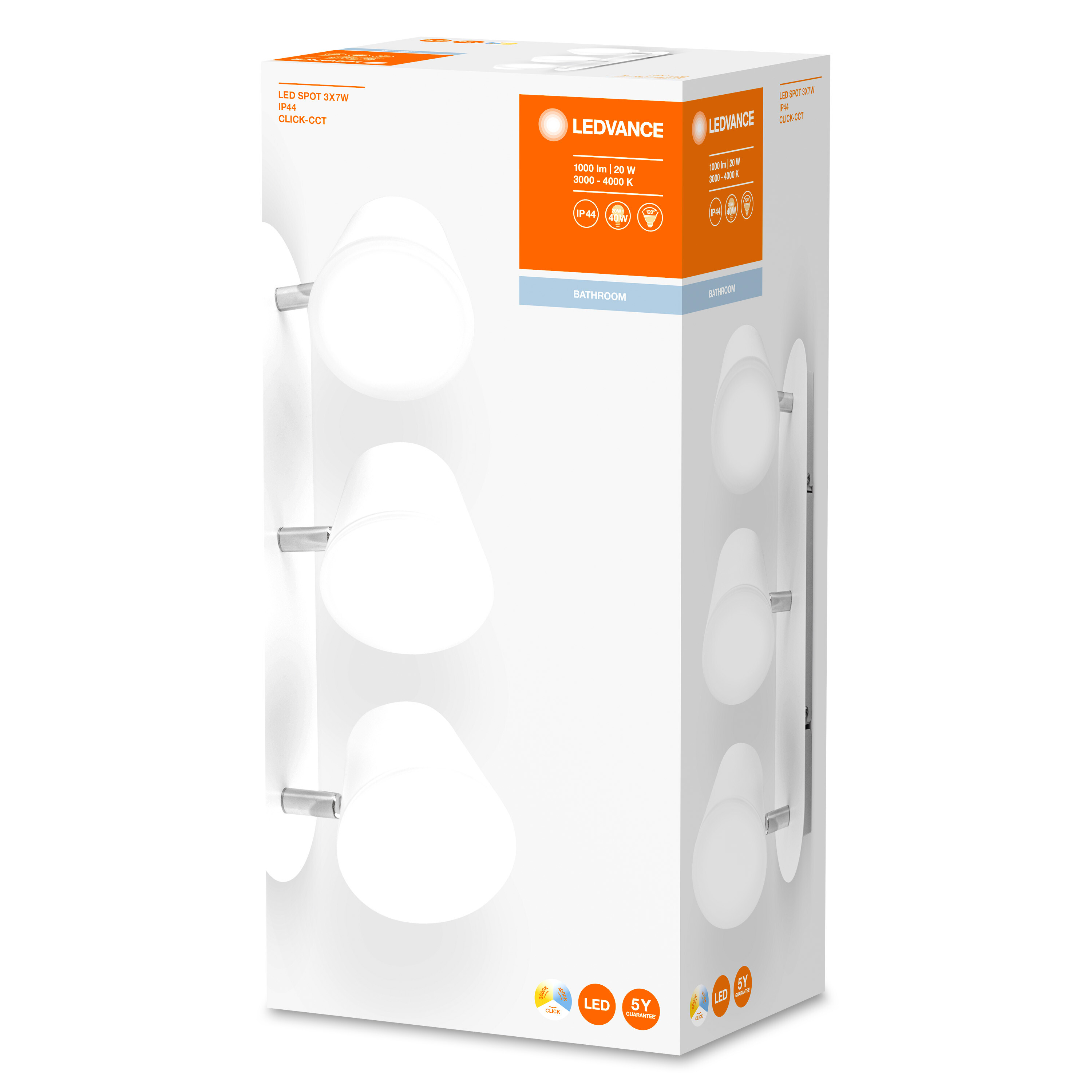 LEDVANCE LED-Lichtbox mit drei Strahlern mit weißem Licht.