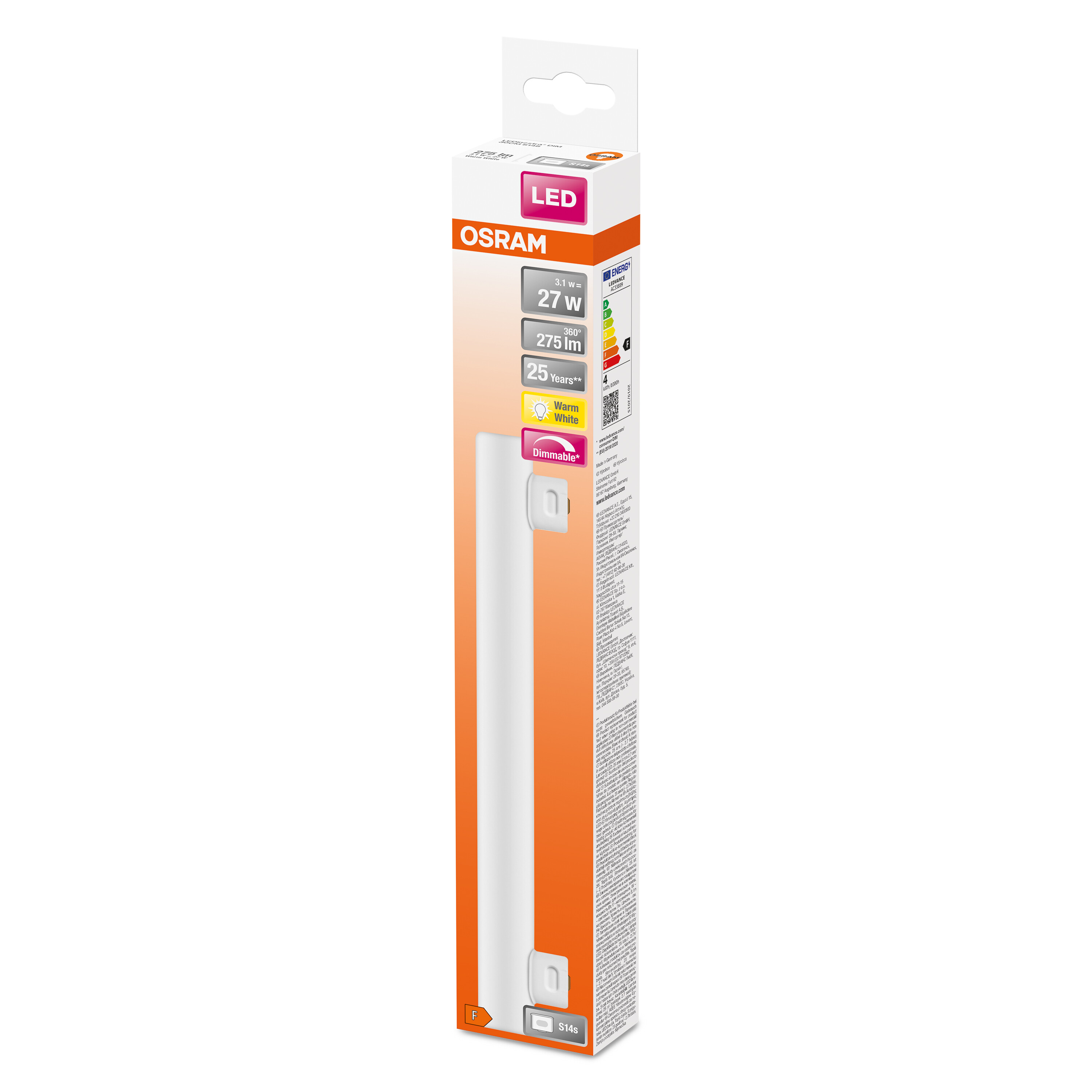 Osram LED-Röhrenlicht-Box. Weißes Röhrenlicht, Produktinfo, Verpackung.