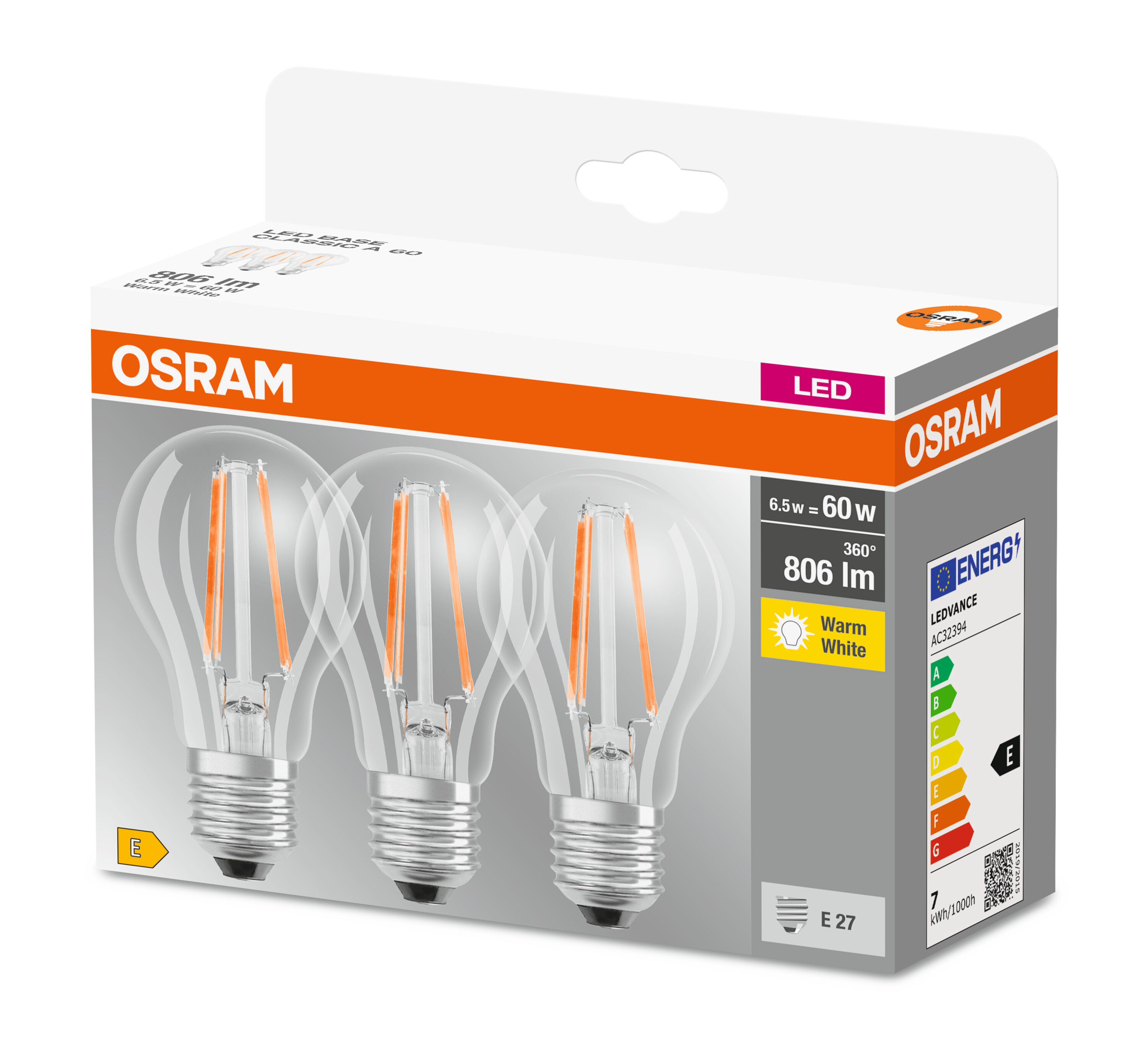 Lumen 806 A LED CLASSIC W/2700 CL Lampe LED BASE E27 Warmweiß 6.5 60 OSRAM 