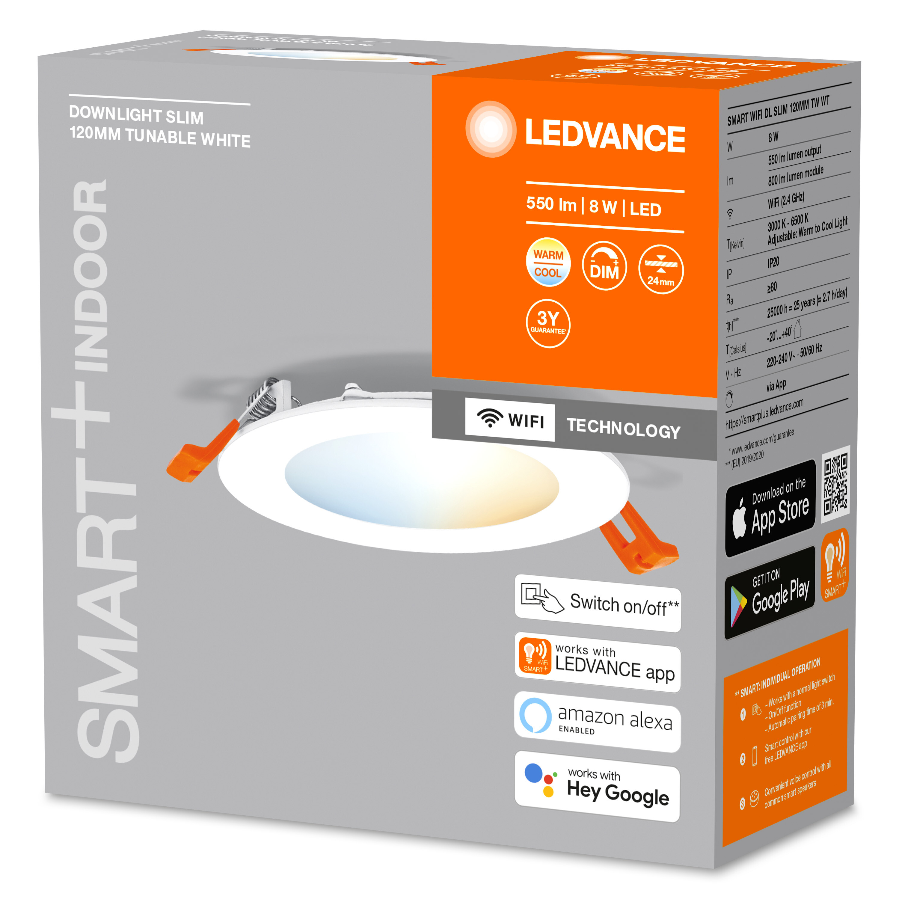Weißes LED-Panel-Licht in einer Box. LEDVANCE-Text und Details über das Licht.