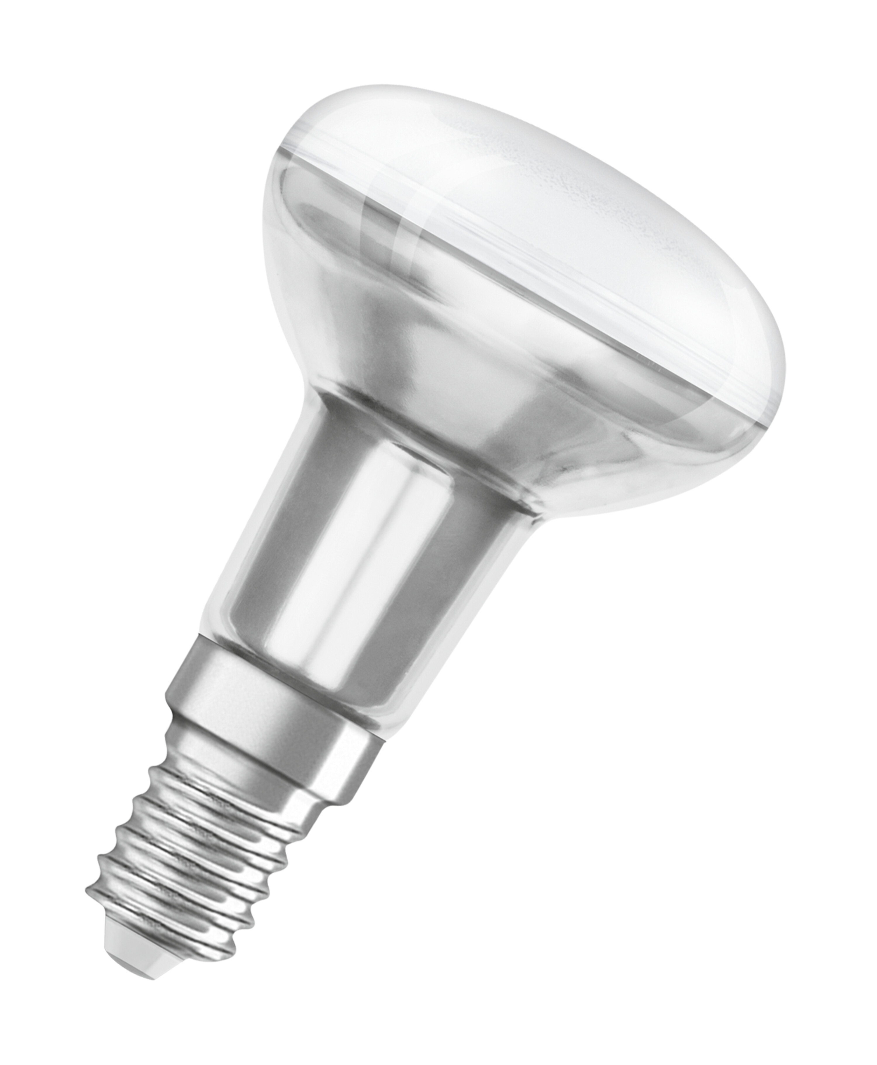 Eine silberne Reflektorlampe mit runder Front und kleinem Sockel.