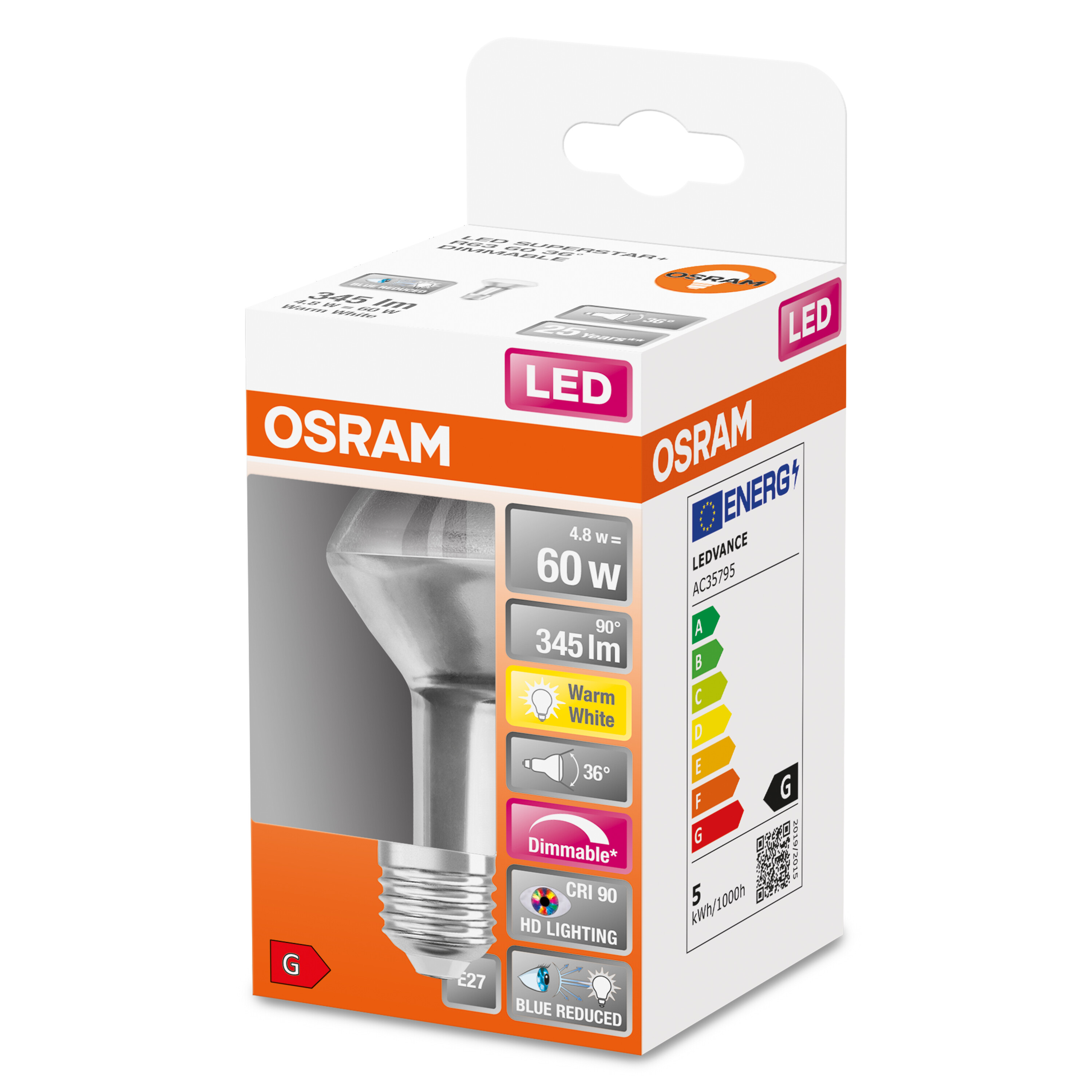 OSRAM  LED SUPERSTAR PLUS R63 Lumen 345 Reflektor-Lampe Warmweiß LED