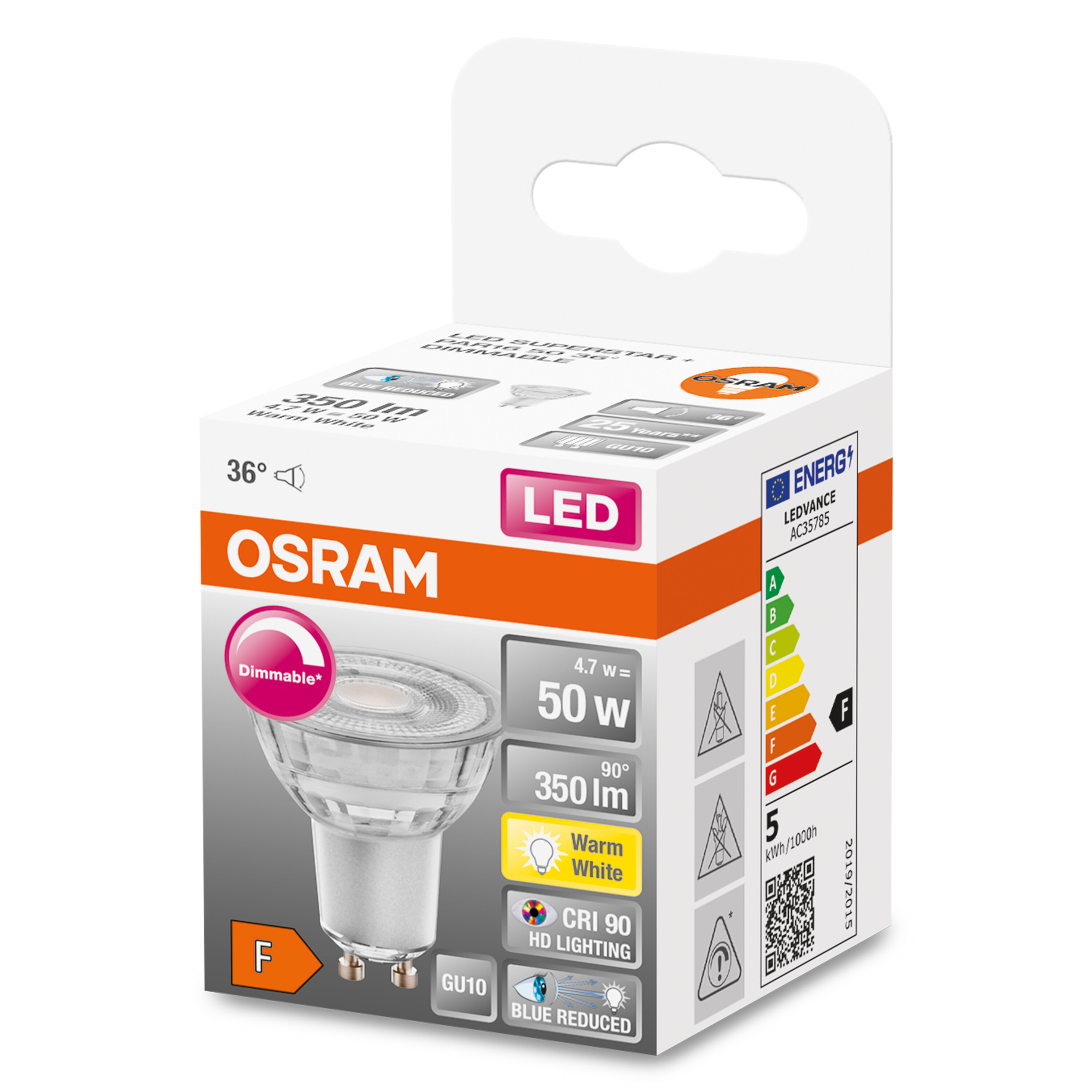 OSRAM LED-Glühbirnenverpackung. Die Glühbirne ist in der Box sichtbar.