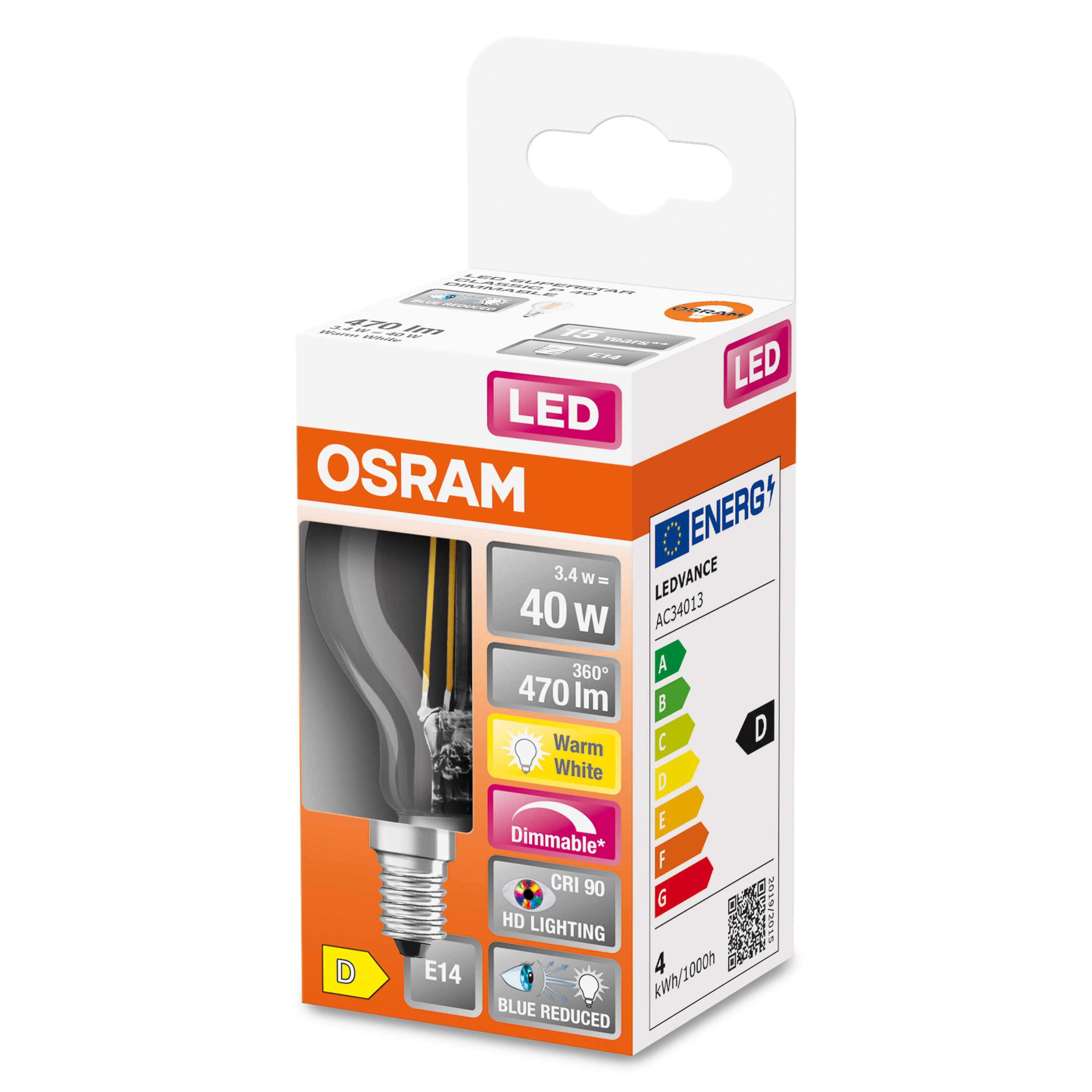 OSRAM  LED SUPERSTAR PLUS CLASSIC FILAMENT Warmweiß Lampe P LED Lumen 470